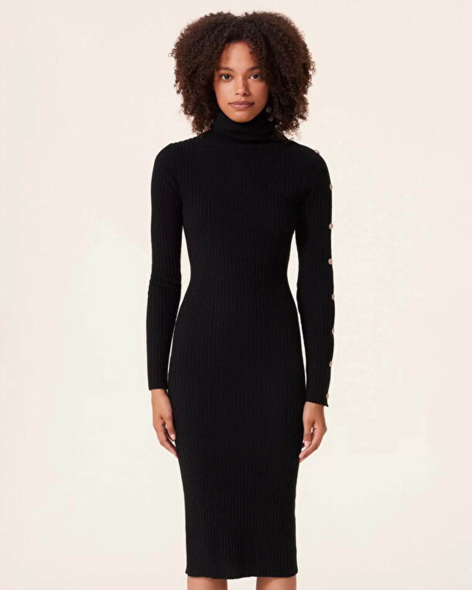 Kujten Dresses & Skirts>Buttons Ribbed Cashmere Dress, 2-Threads Noir