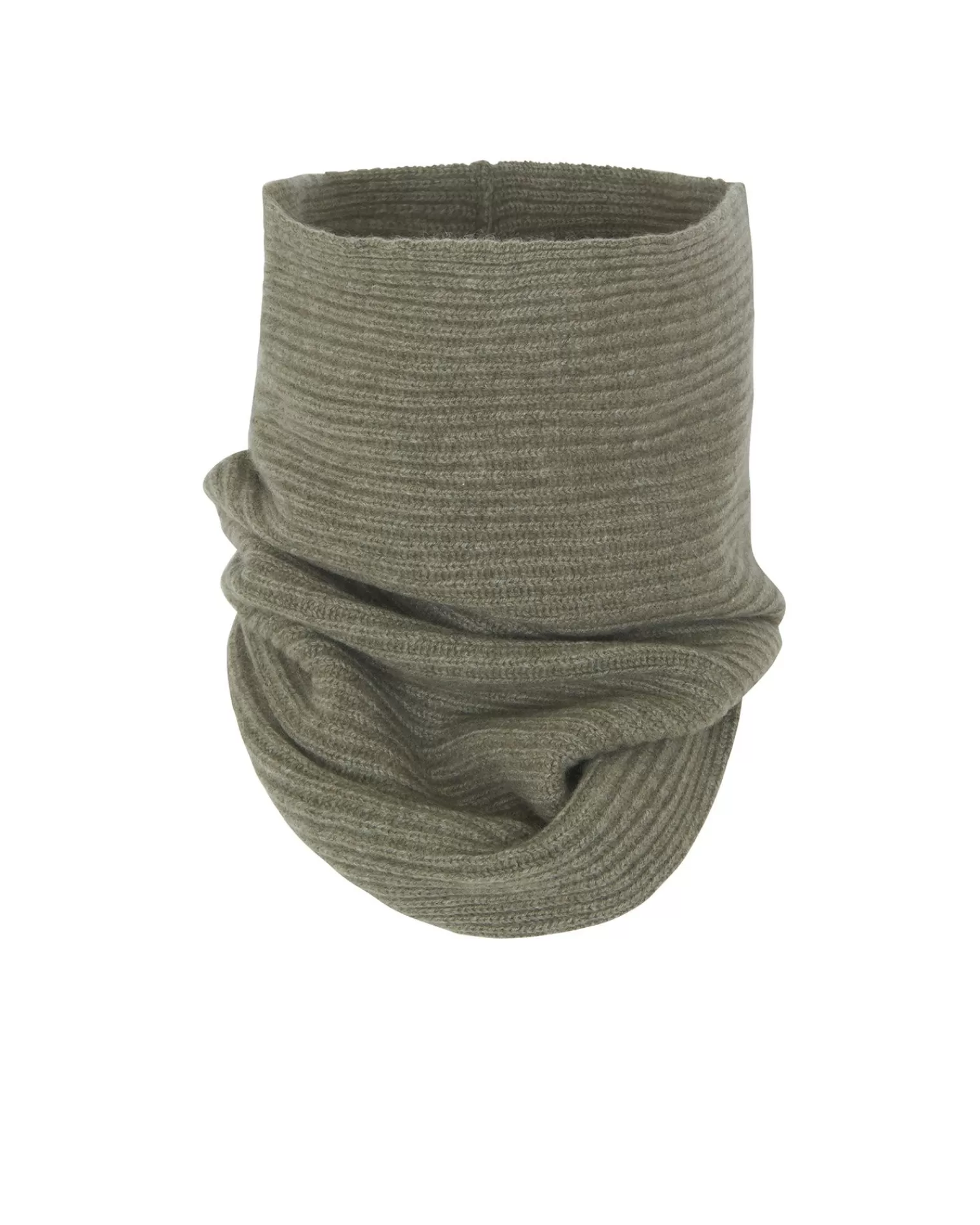 Kujten Scarves & Snoods>Cardigan Stitch Cashmere Snood, 4-Threads Kaki Chine