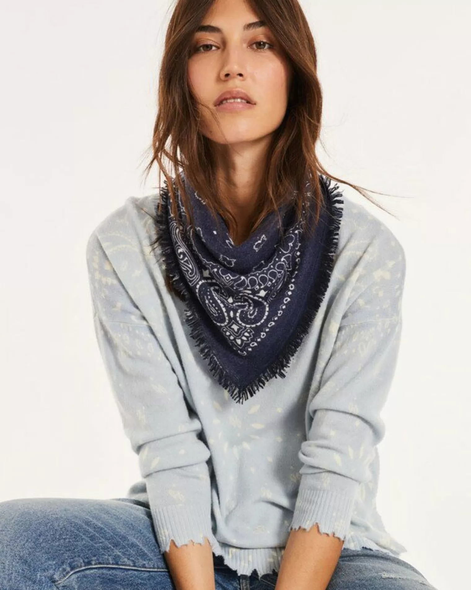 Kujten Scarves & Snoods>Cashmere Bandana, 2-Threads Bleu Marine Fonce