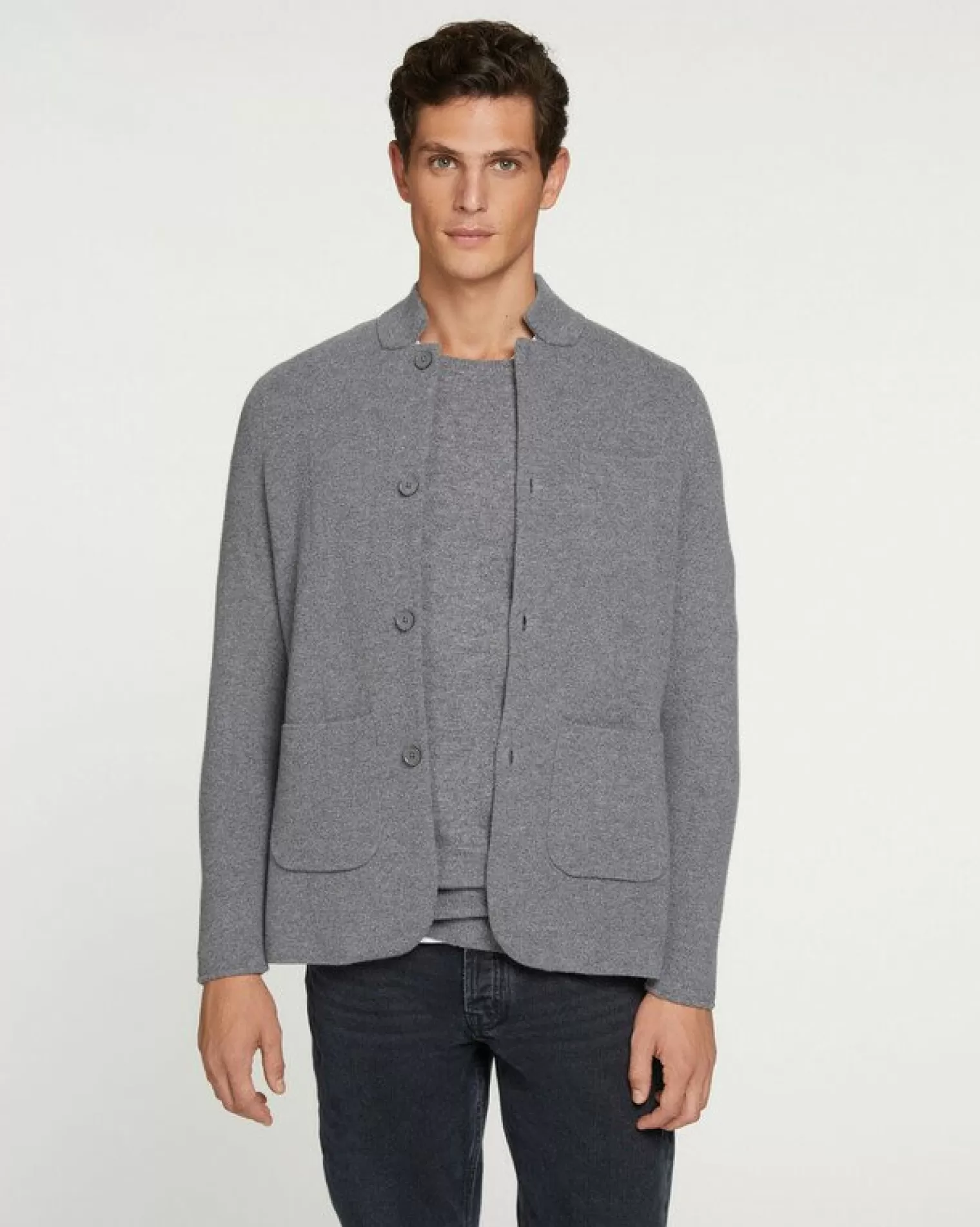 Kujten Jackets & Vests>Cashmere Button Jacket Gris Flanelle