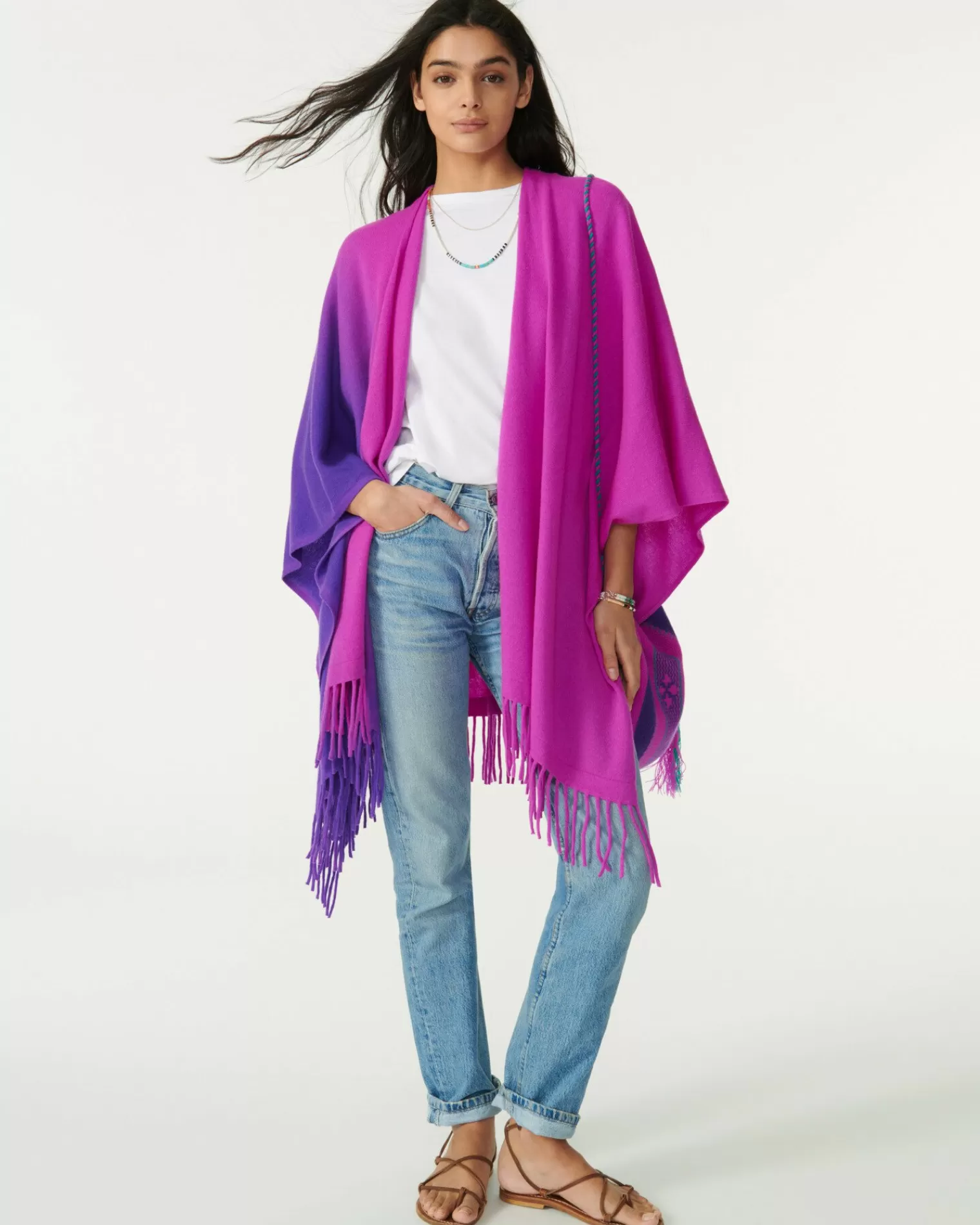 Kujten Capes & Ponchos>Cashmere Cape Violet Fluo