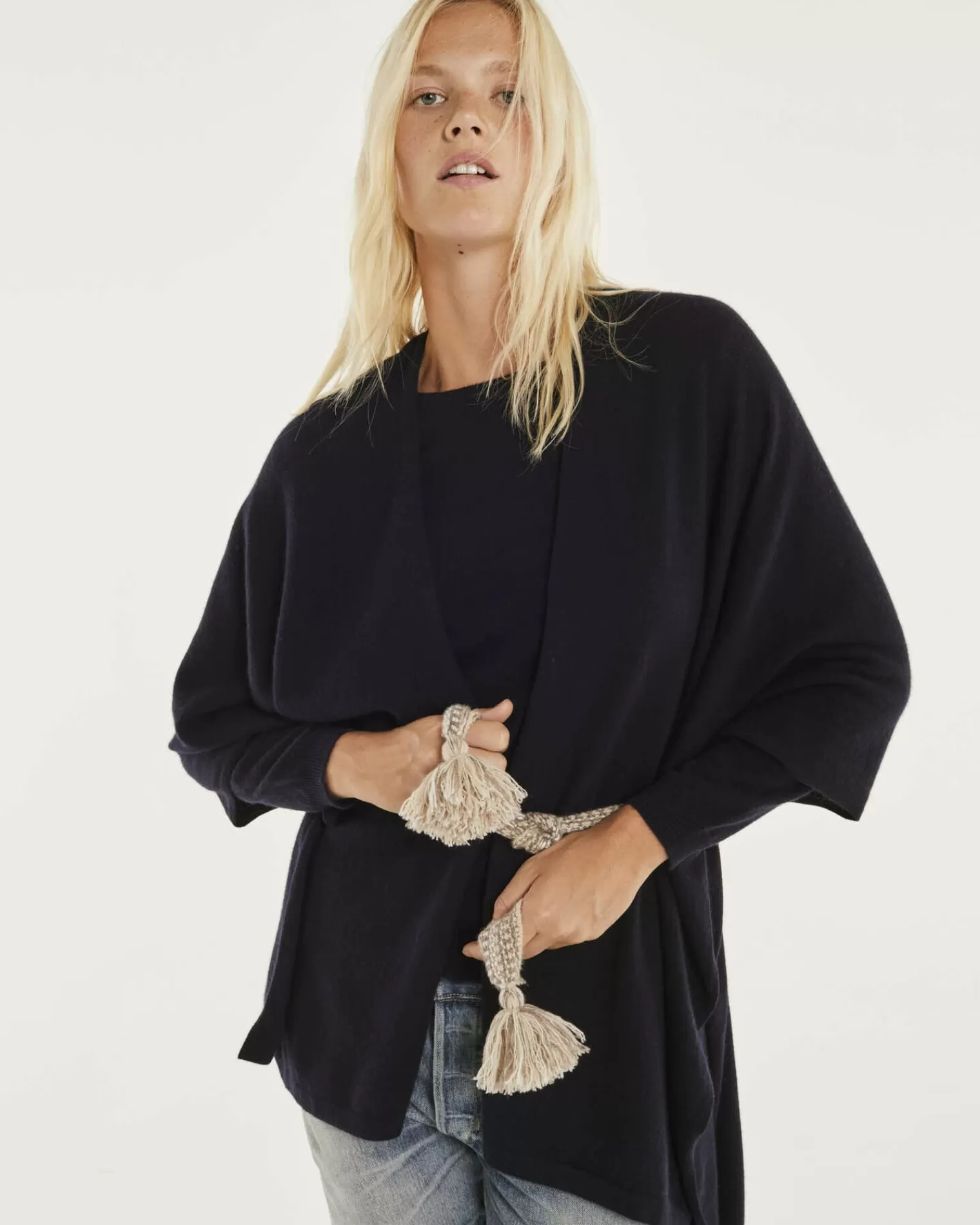 Kujten Capes & Ponchos>Cashmere Cape, 2-Threads Bleu Marine Fonce