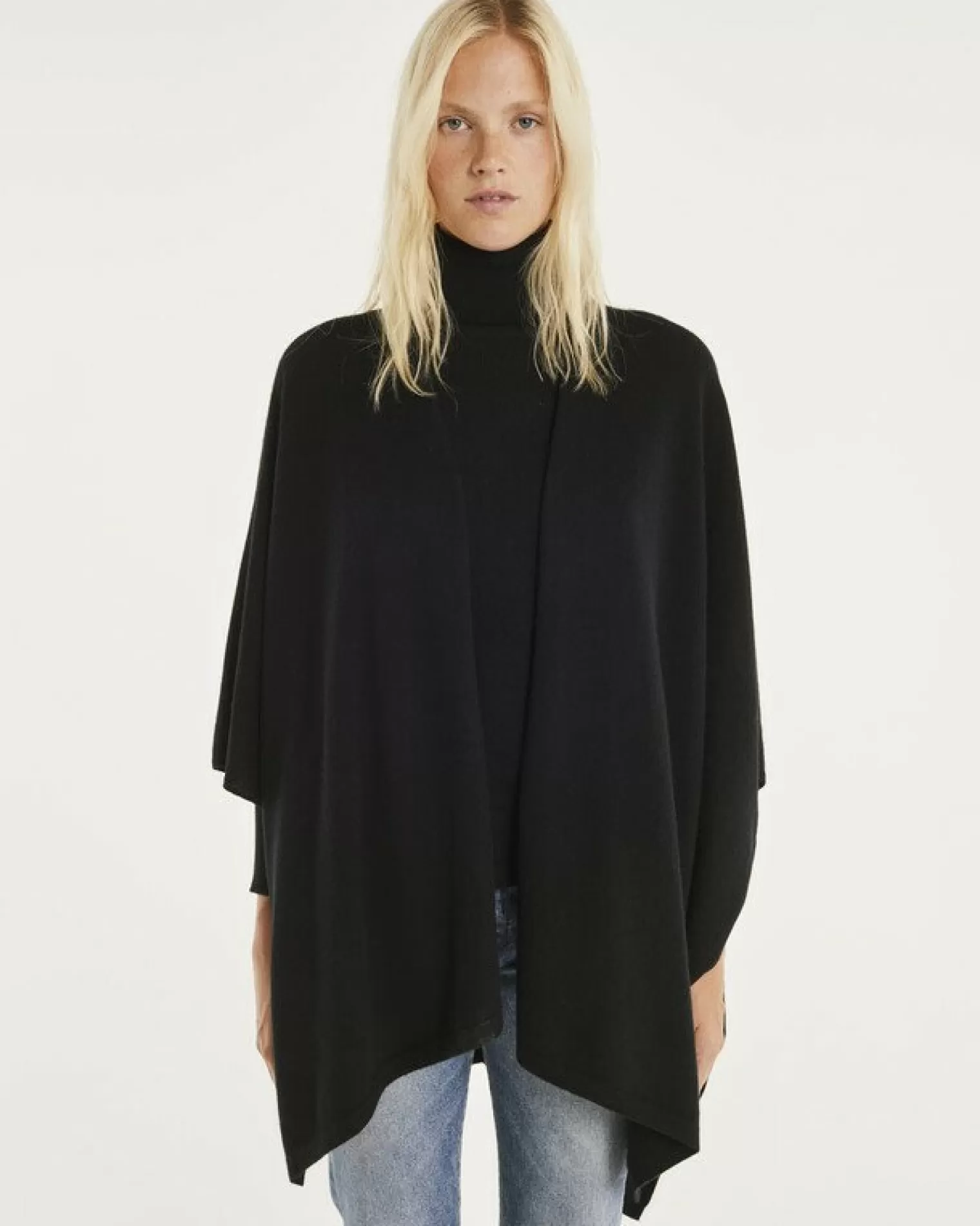 Kujten Capes & Ponchos>Cashmere Cape, 2-Threads Noir