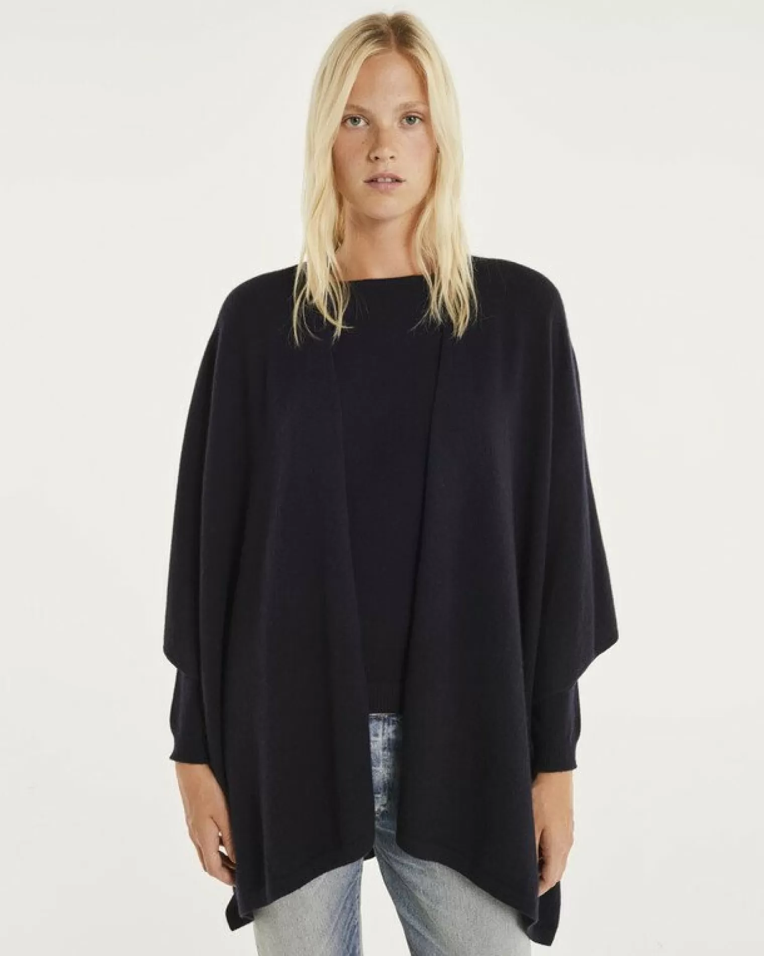 Kujten Capes & Ponchos>Cashmere Cape, 2-Threads Bleu Marine Fonce