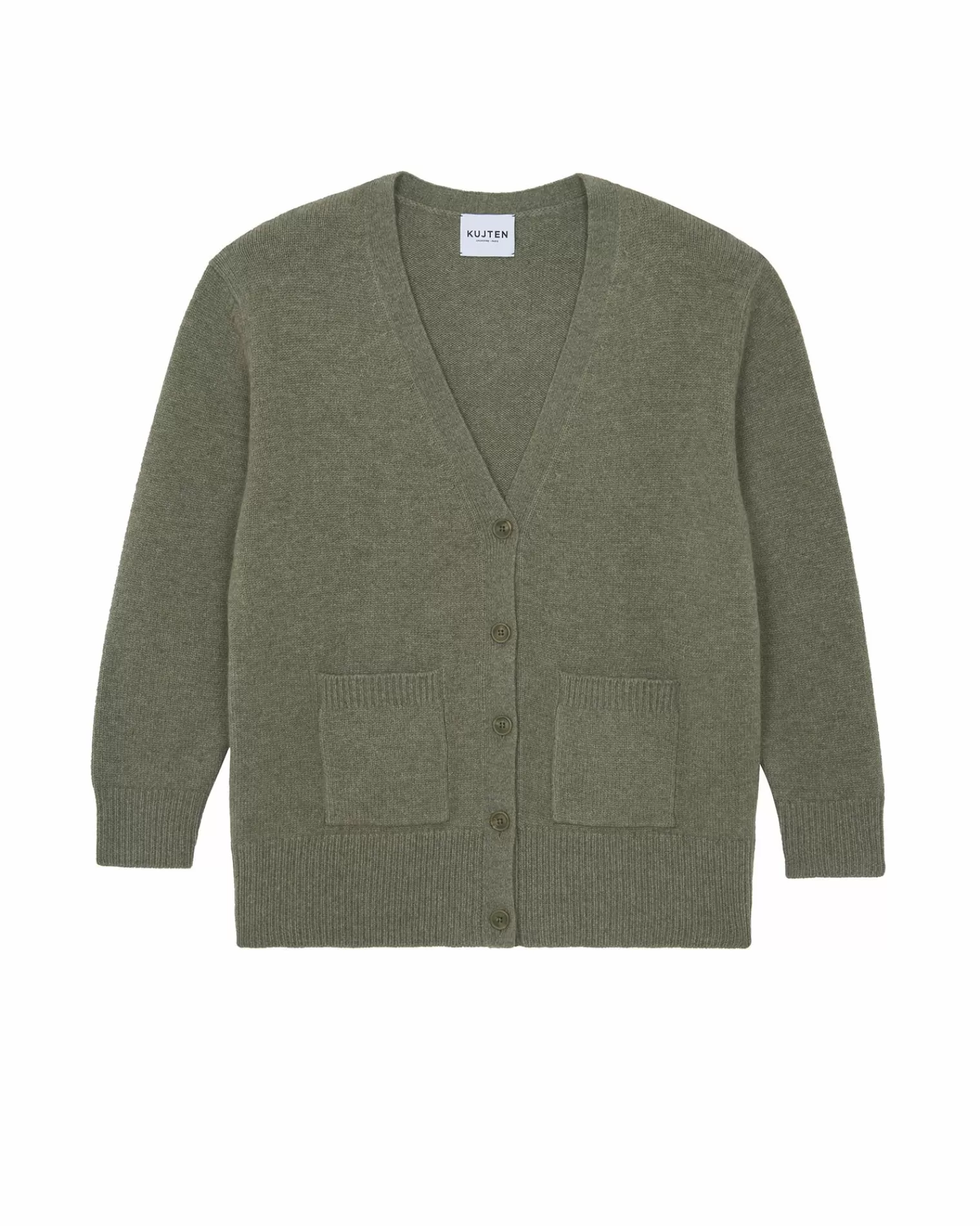 Kujten Jackets & Vests>Cashmere Cardigan, 6-Threads Kaki Chine