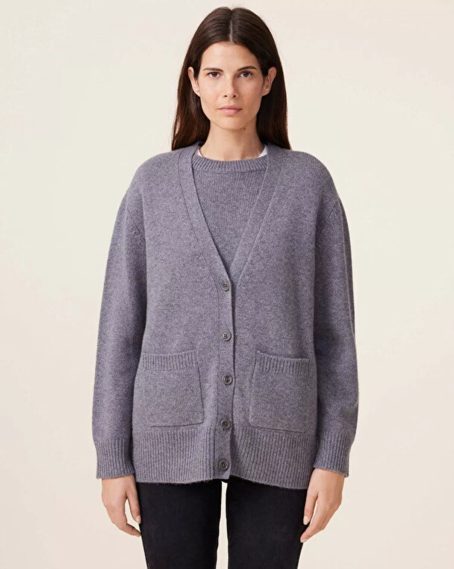 Kujten Jackets & Vests>Cashmere Cardigan, 6-Threads Gris Flanelle