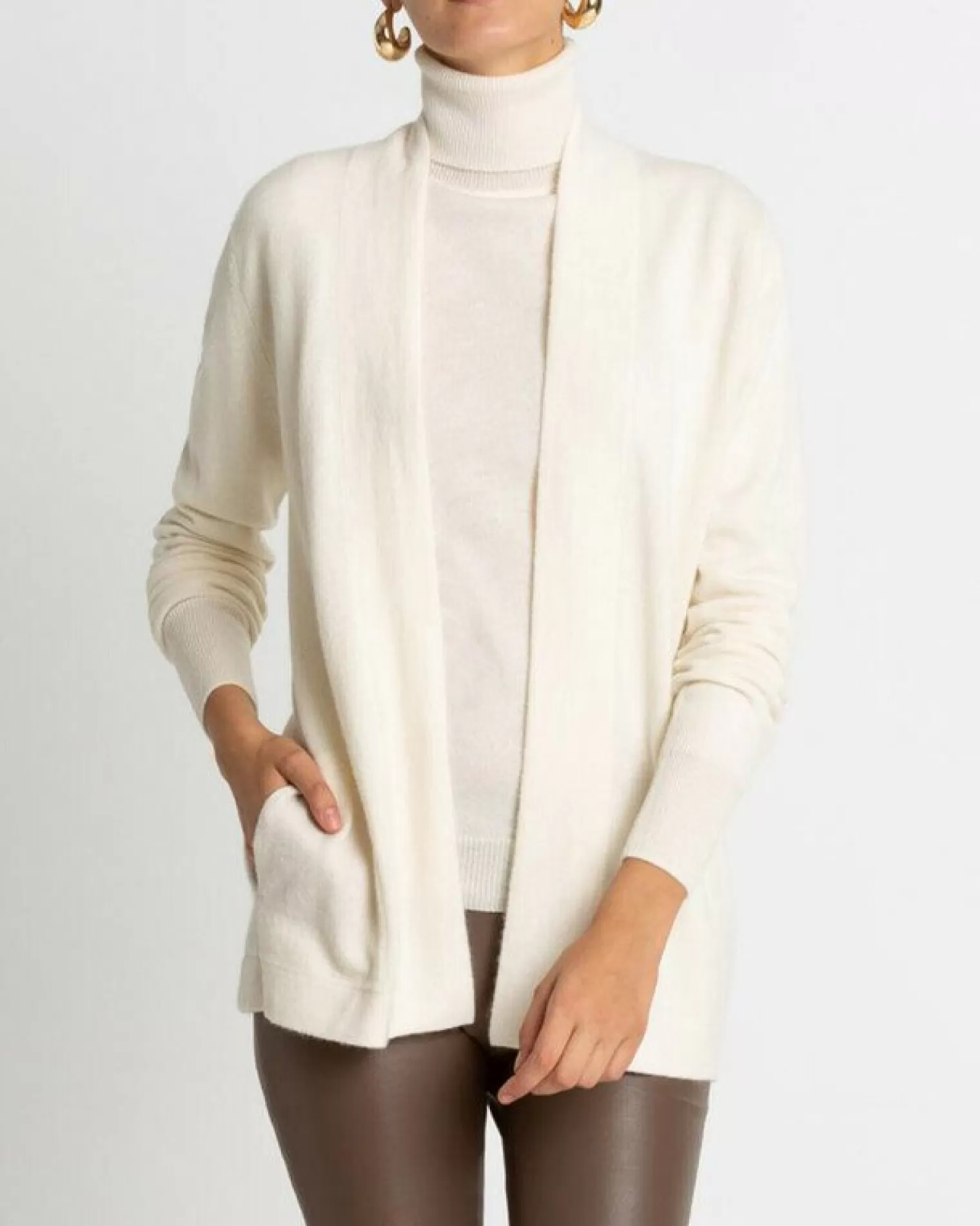 Kujten Jackets & Vests>Cashmere Cardigan Long Kimono Collar Blanc