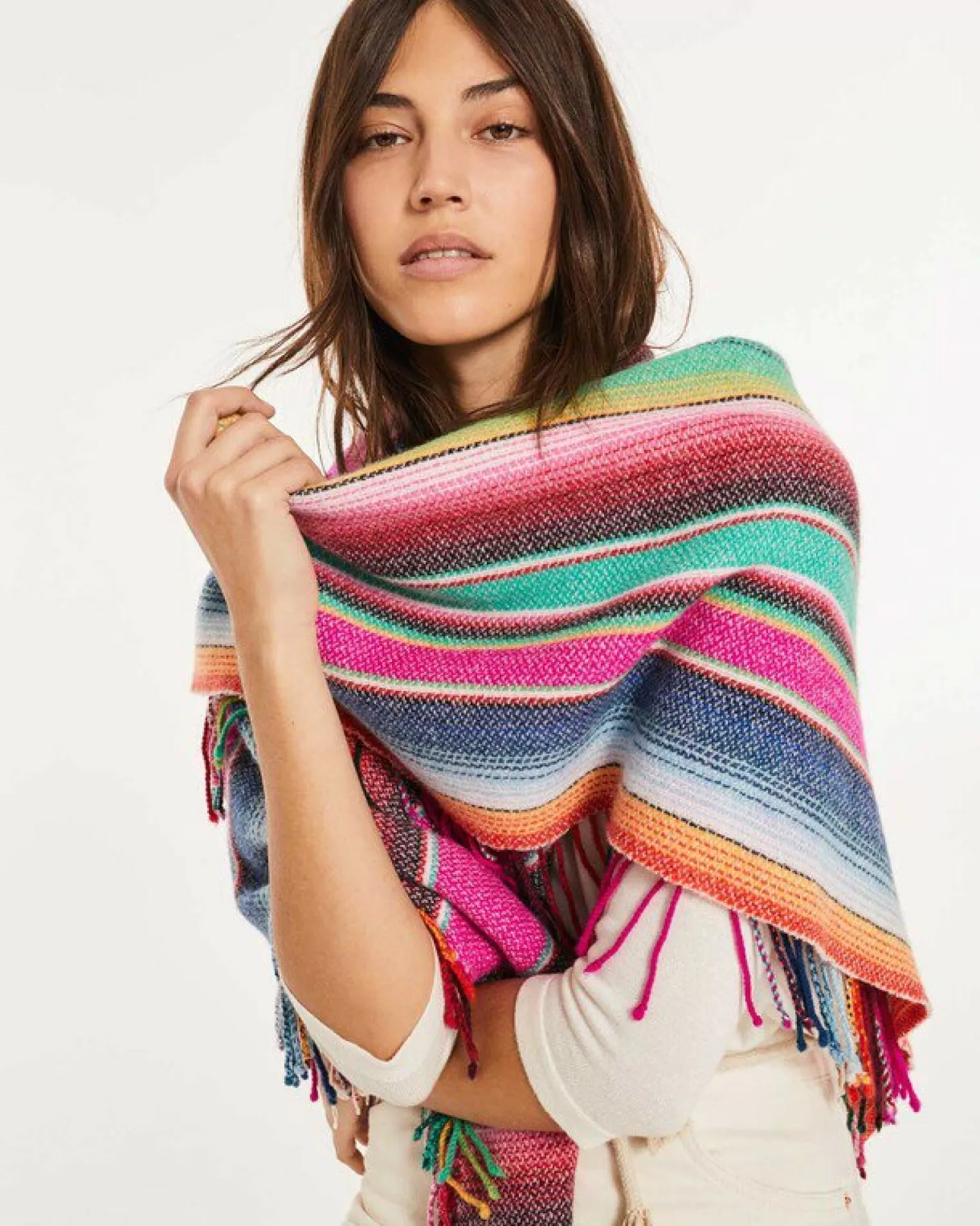 Kujten Bandanas>Cashmere Fringe Shawl Rose Magenta