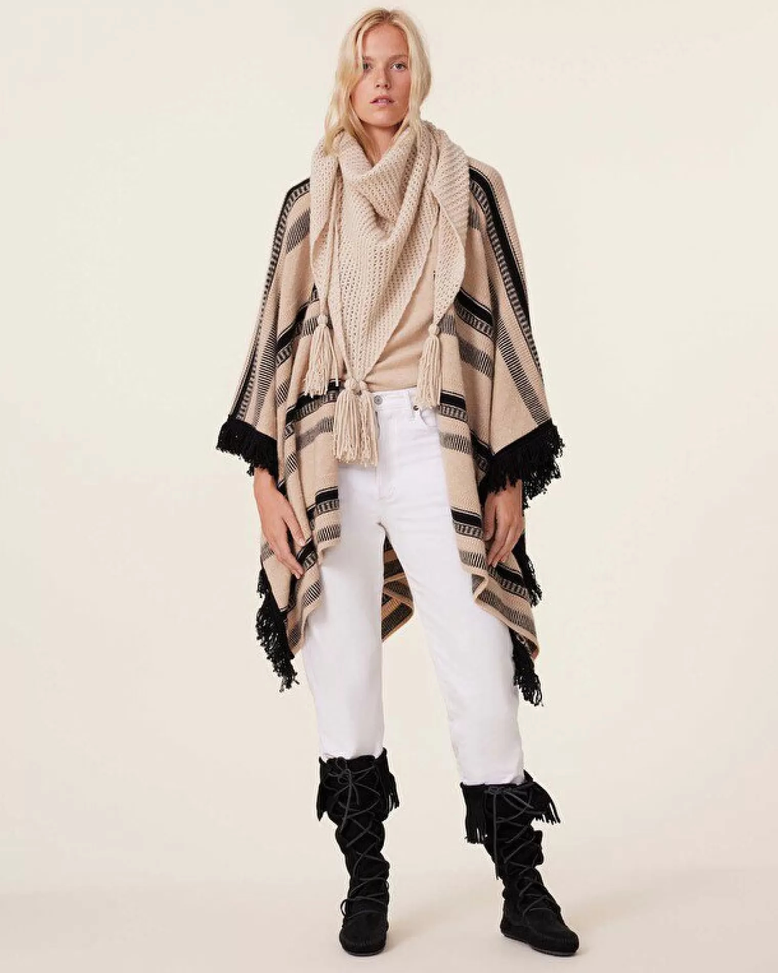 Kujten Capes & Ponchos>Cashmere Fringed Cape, 4-Threads Organique