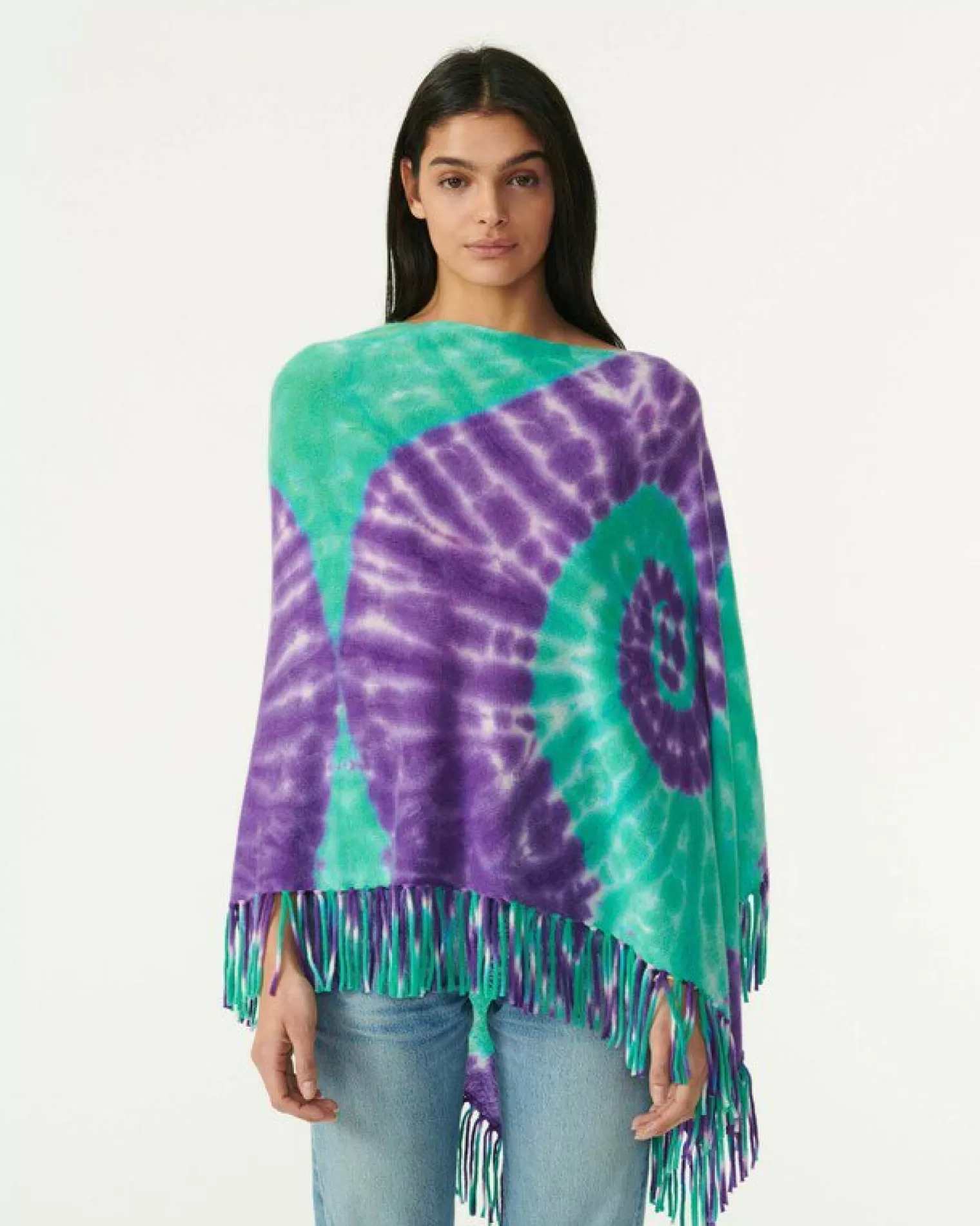 Kujten Capes & Ponchos>Cashmere Fringed Poncho Deep Purple