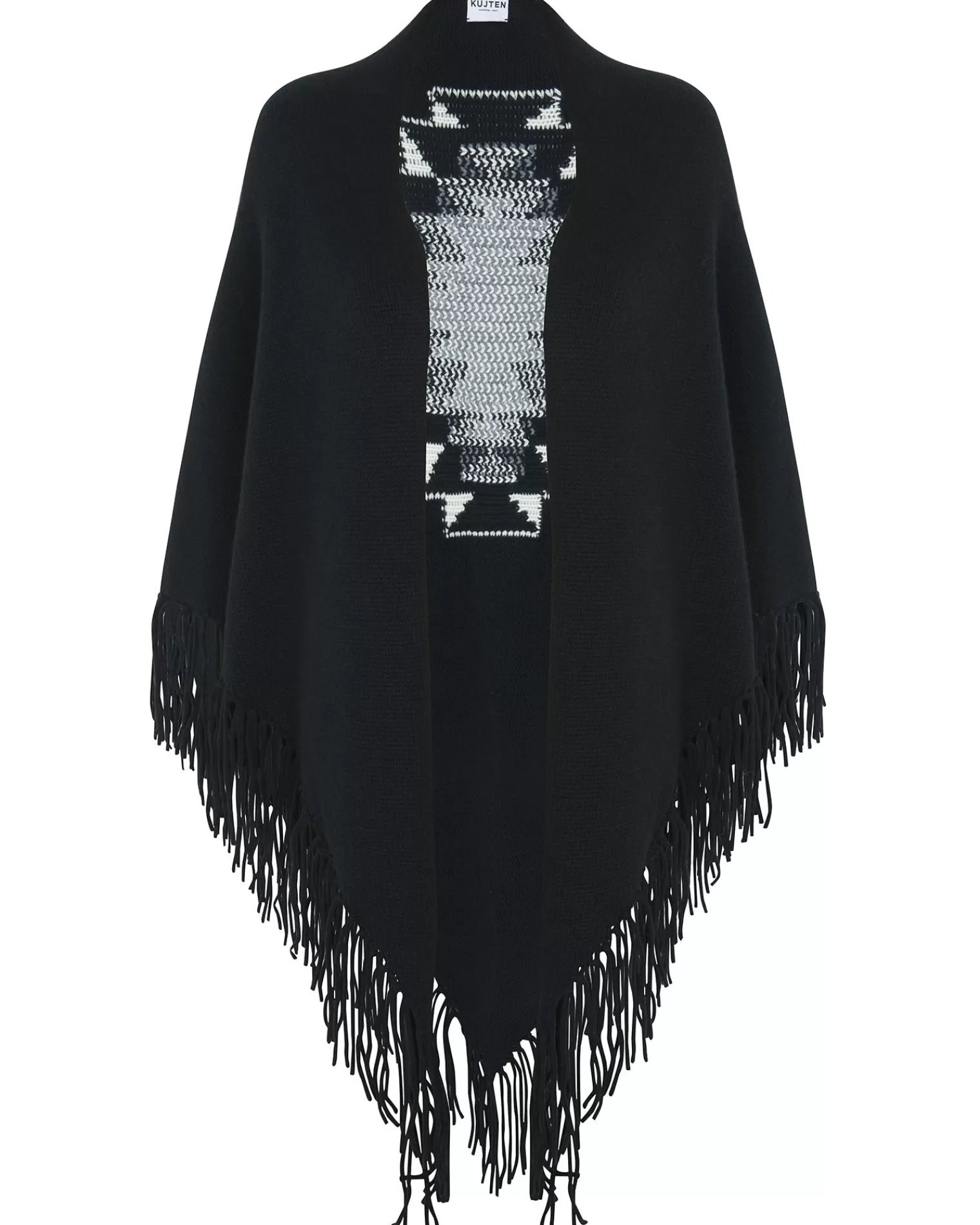 Kujten Scarves & Snoods>Cashmere Fringed Shawl, 12-Threads Noir