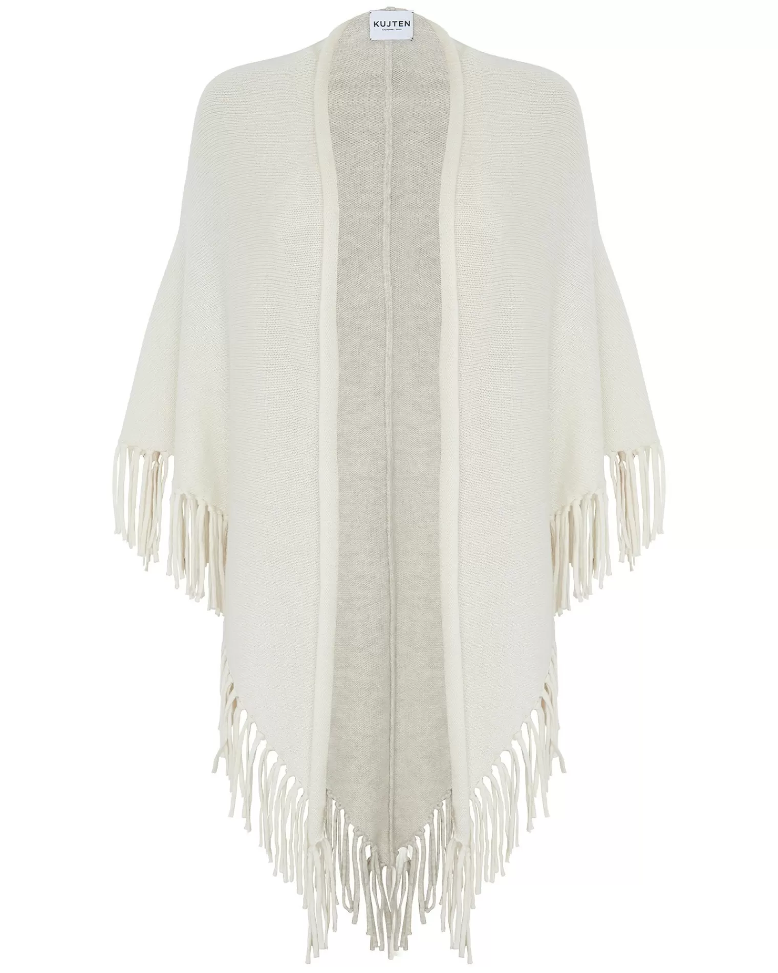 Kujten Scarves & Snoods>Cashmere Fringed Shawl, 4-Threads Blanc