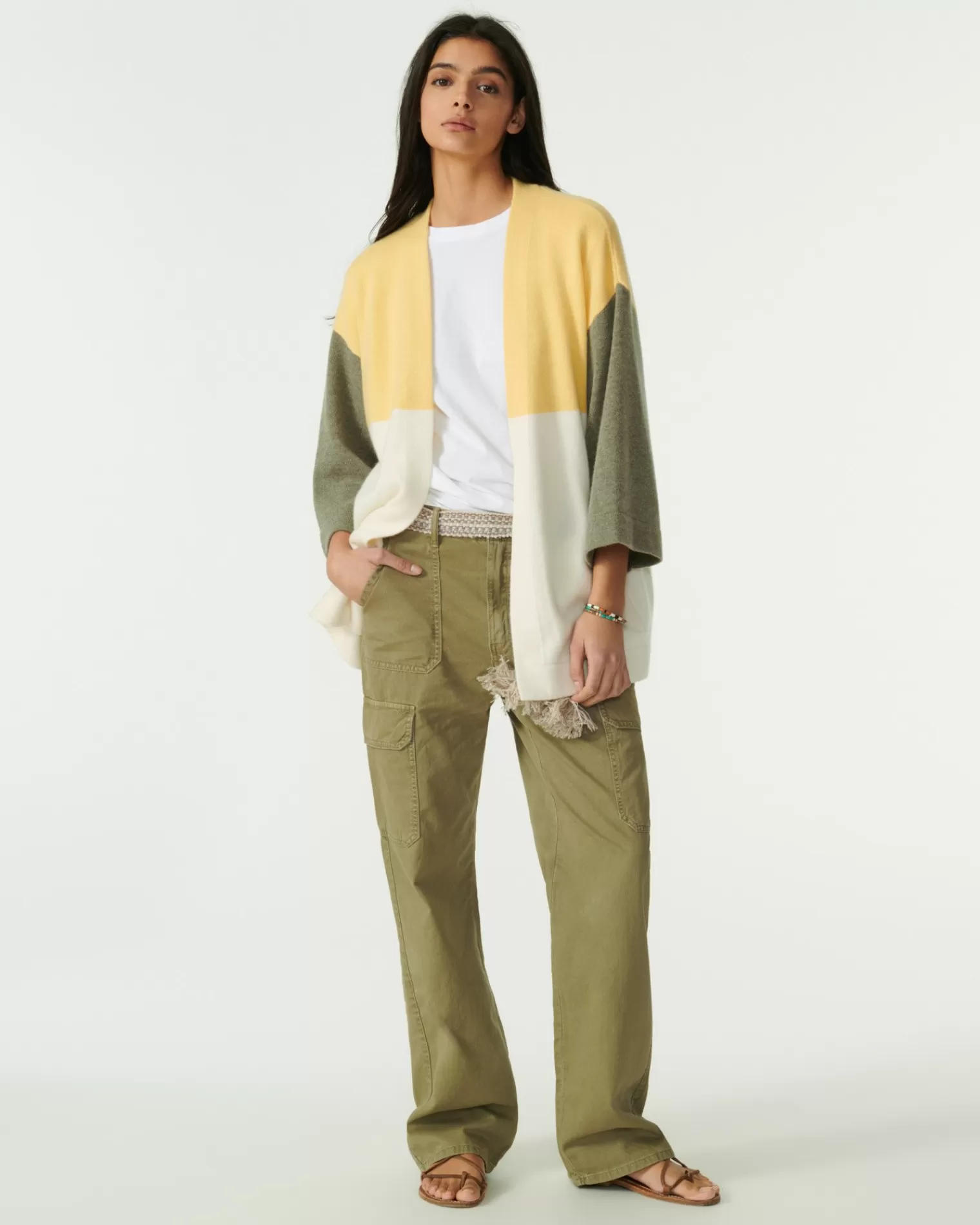 Kujten Jackets & Vests>Cashmere Kimono Cardigan Jaune Eggshell