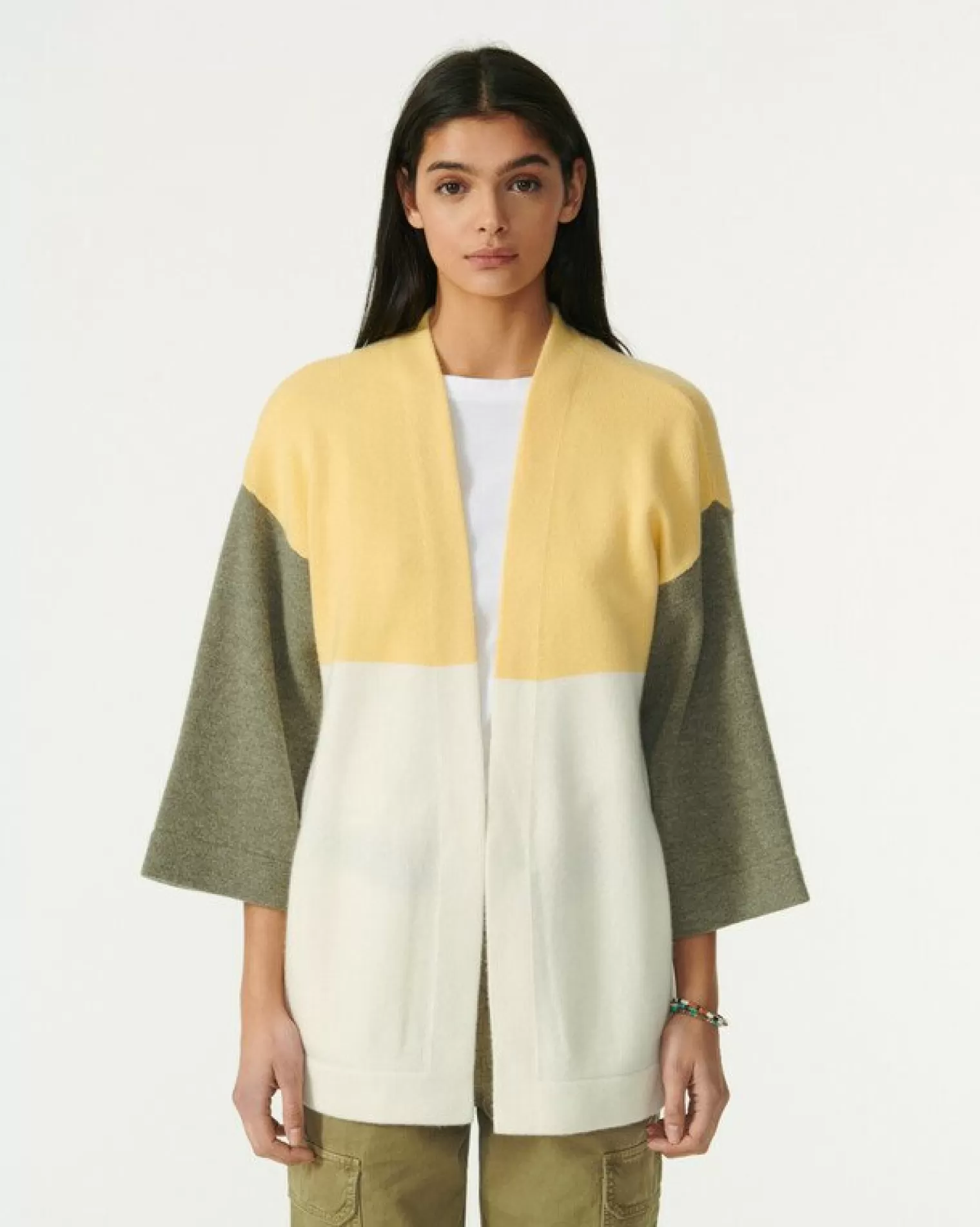 Kujten Jackets & Vests>Cashmere Kimono Cardigan Jaune Eggshell