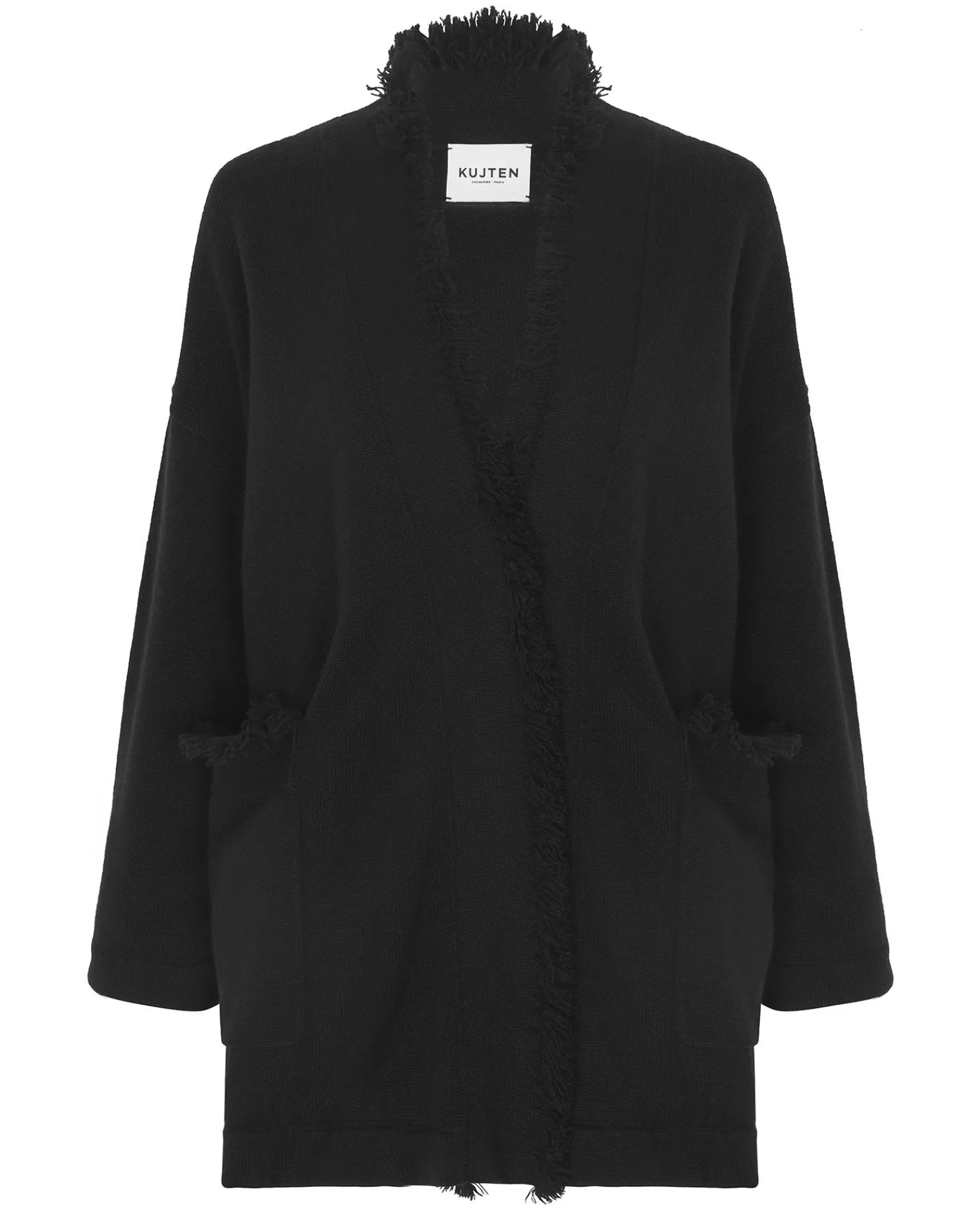 Kujten Jackets & Vests>Cashmere Long Fringed Vest Noir