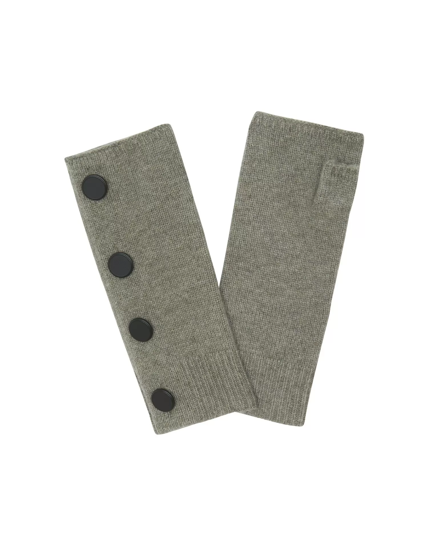 Kujten Gloves & Mittens>Cashmere Mittens With Buttons, 4-Threads Kaki Chine