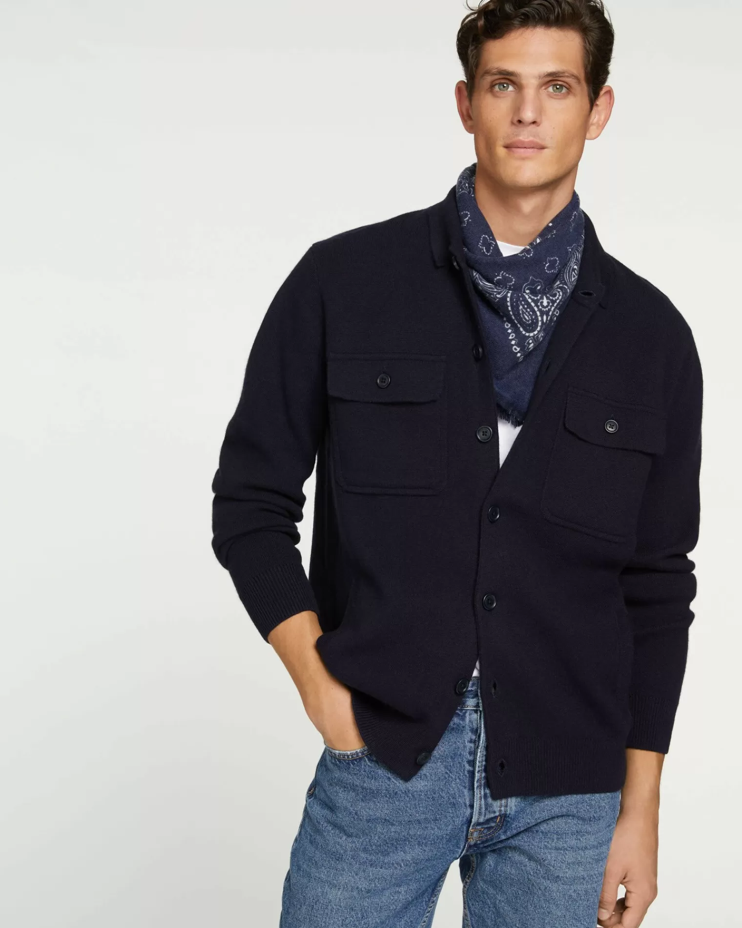 Kujten Jackets & Vests>Cashmere Overshirt, 2-Threads Bleu Marine Fonce