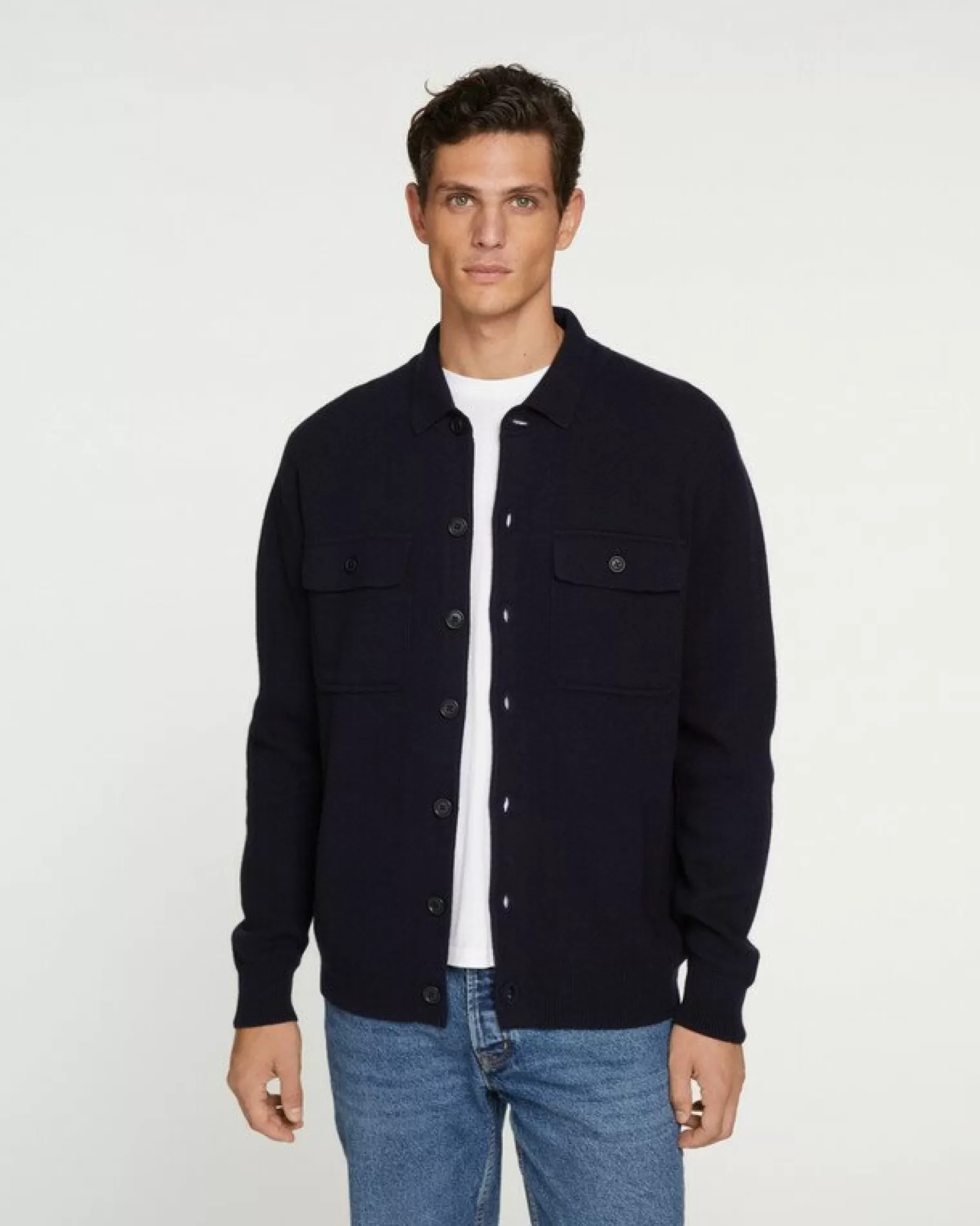 Kujten Jackets & Vests>Cashmere Overshirt, 2-Threads Bleu Marine Fonce