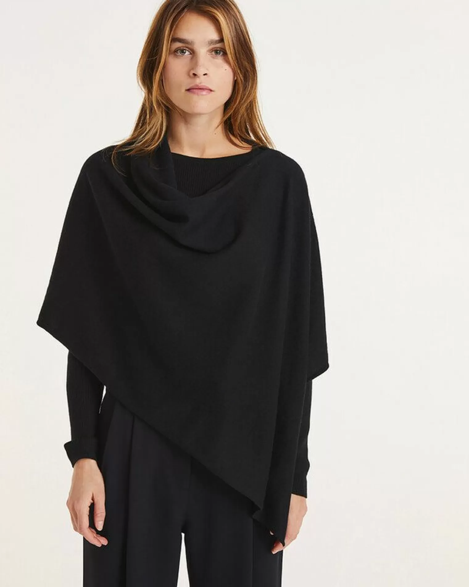 Kujten Capes & Ponchos>Cashmere Short Poncho, 2-Threads Noir