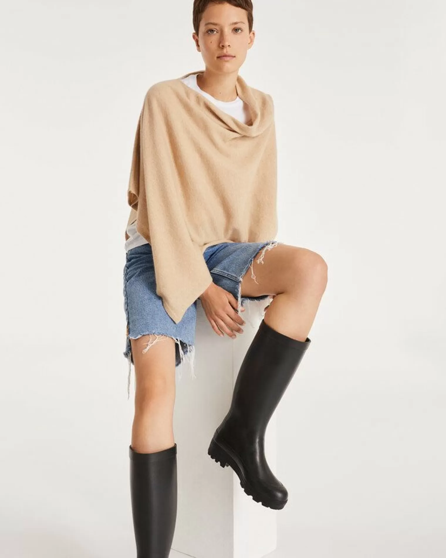 Kujten Capes & Ponchos>Cashmere Short Poncho, 2-Threads Organique