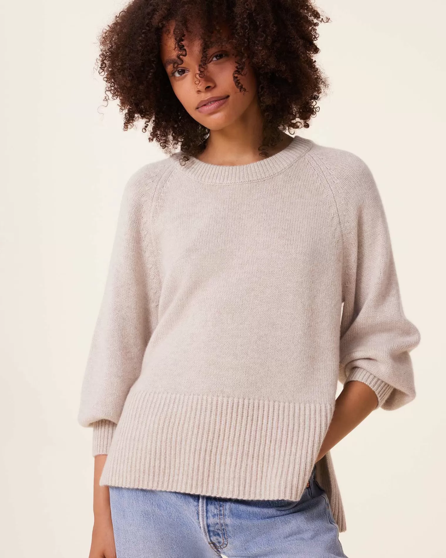 Kujten Sweaters & Sweatshirts>Cashmere Sweater Balloon Sleeves, 8-Threads Avoine