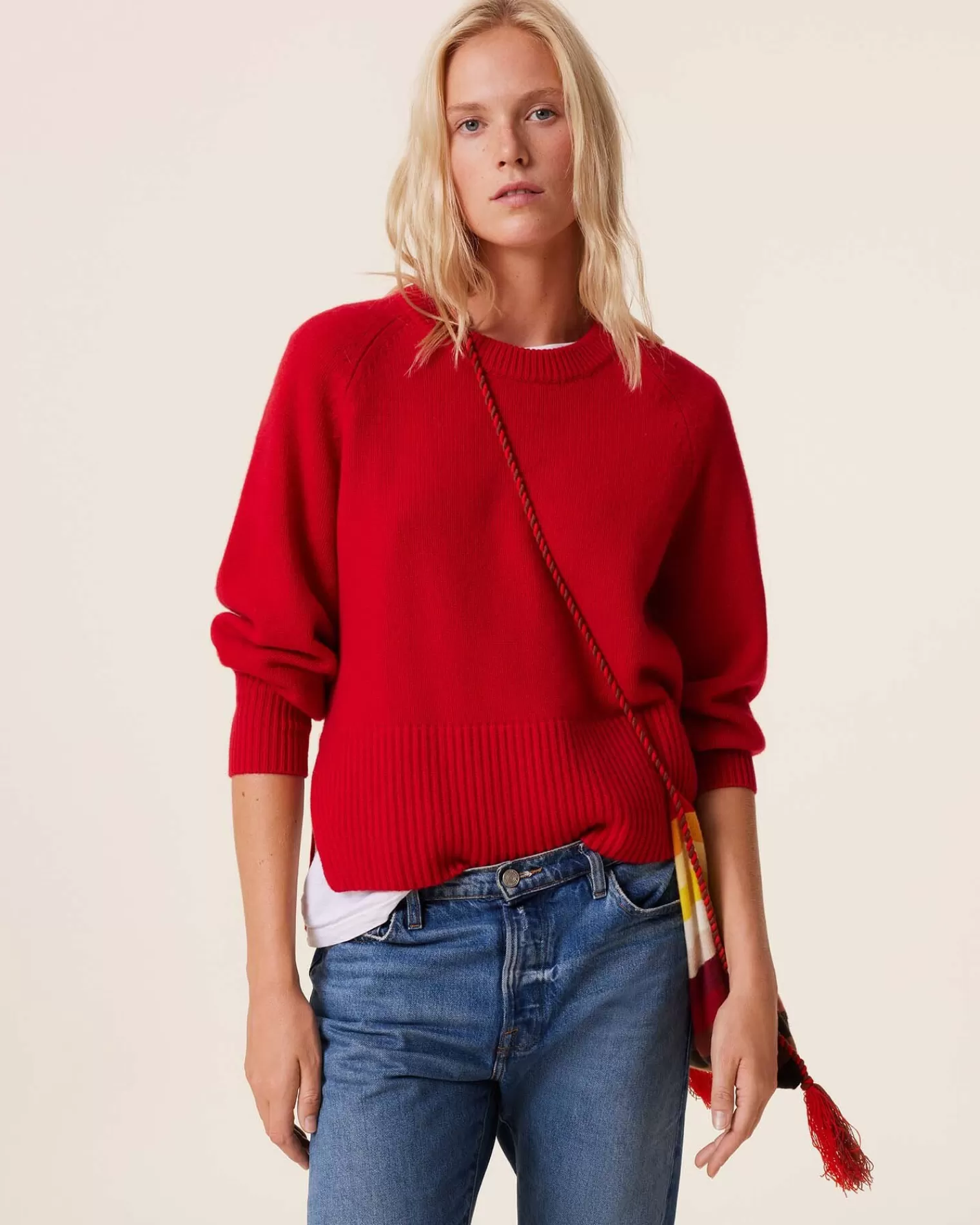 Kujten Sweaters & Sweatshirts>Cashmere Sweater Balloon Sleeves, 8-Threads Rouge Tomato