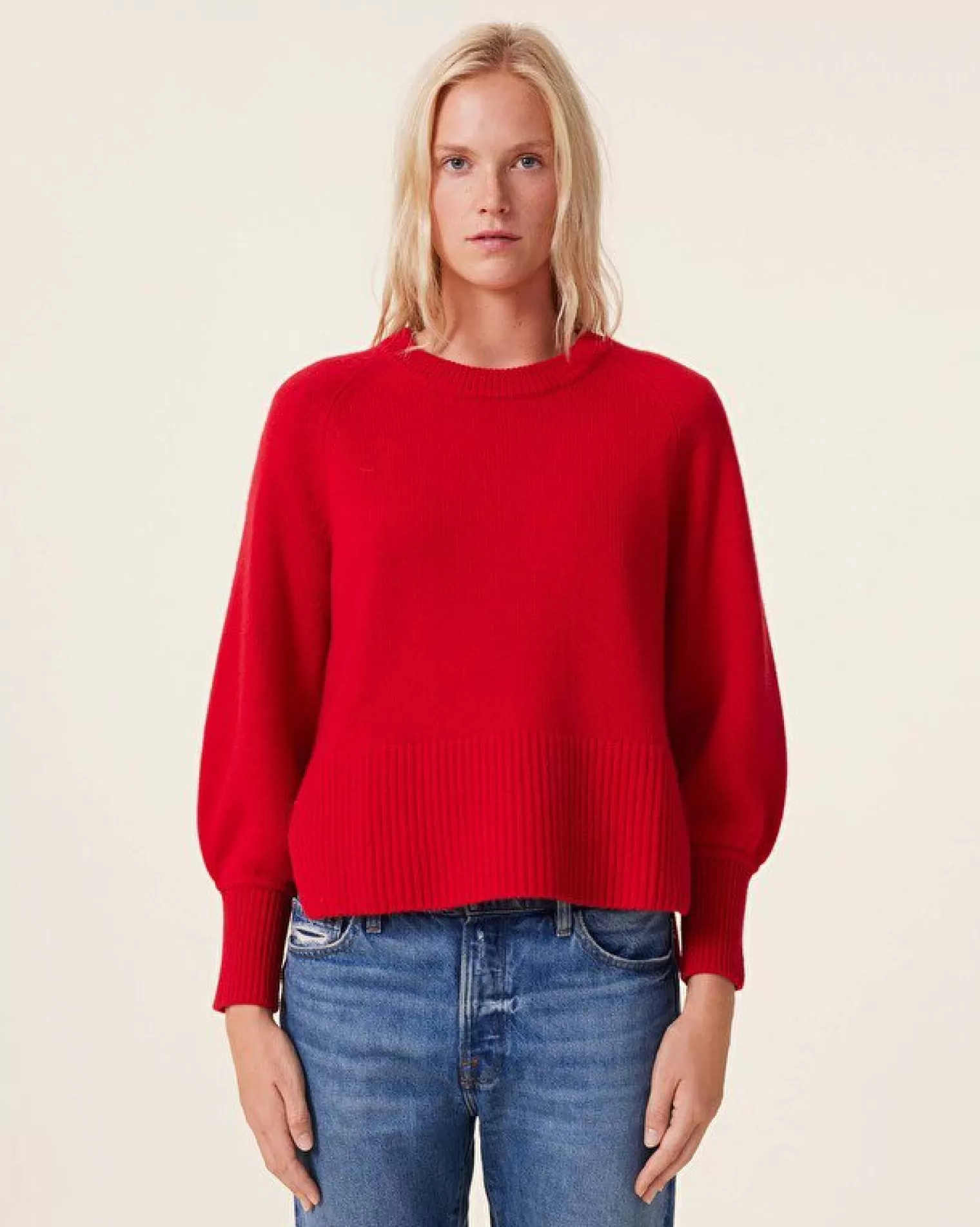 Kujten Sweaters & Sweatshirts>Cashmere Sweater Balloon Sleeves, 8-Threads Rouge Tomato