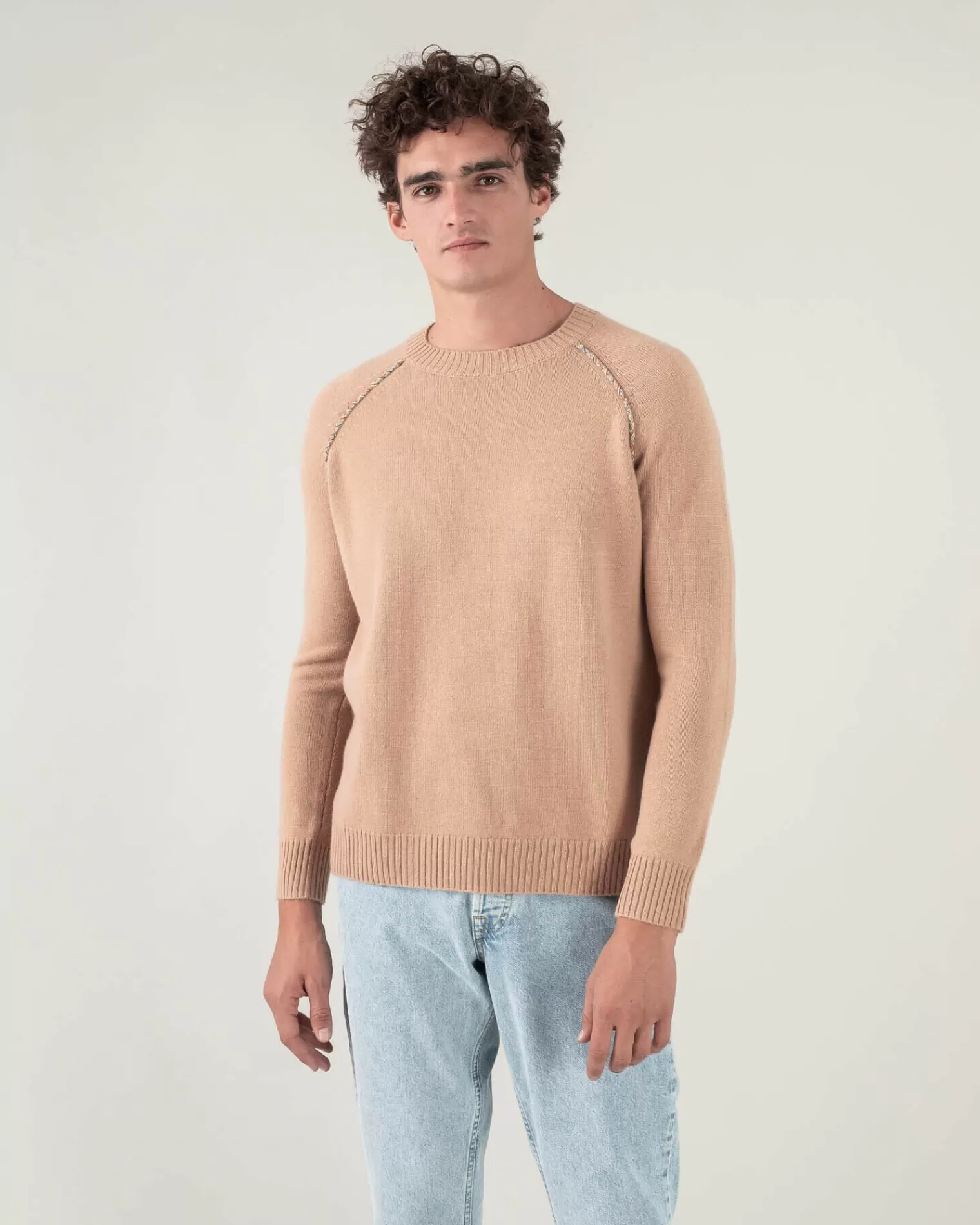 Kujten Sweaters & Sweatshirts>Cashmere Sweater Plain Raglan Detail Camel