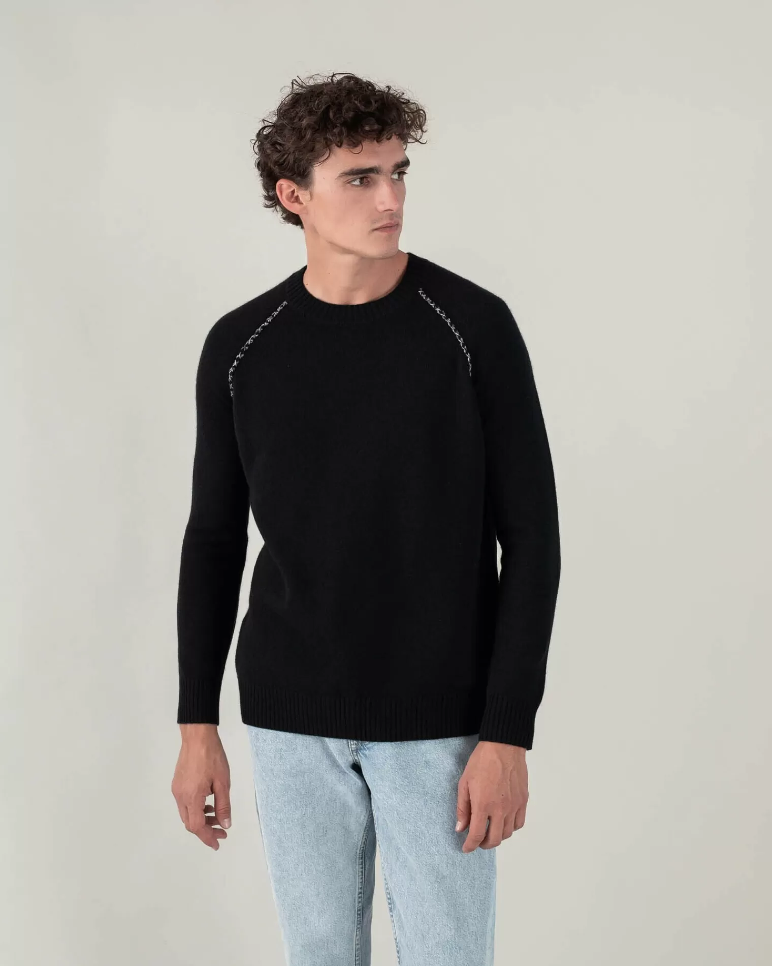 Kujten Sweaters & Sweatshirts>Cashmere Sweater Plain Raglan Detail Noir