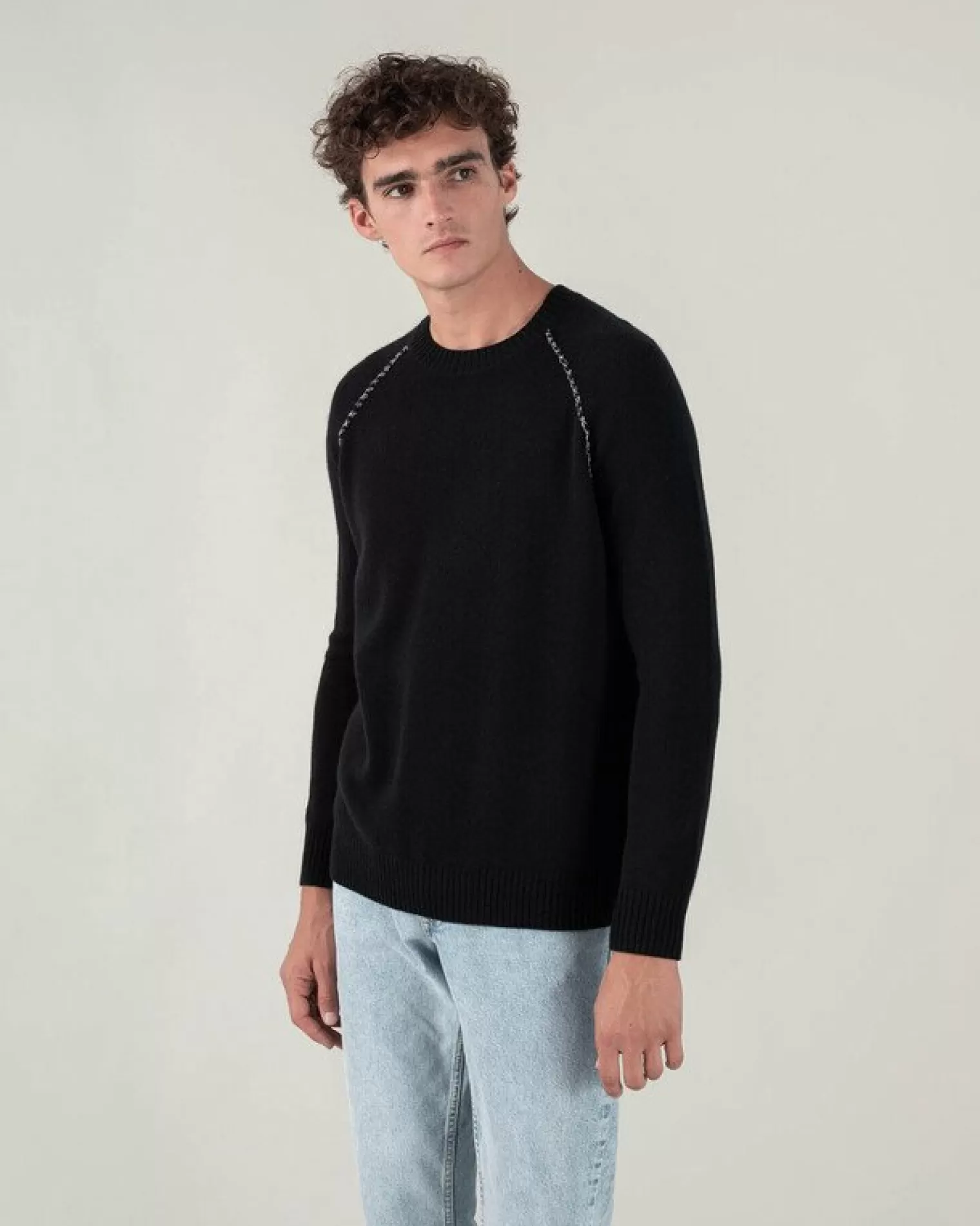 Kujten Sweaters & Sweatshirts>Cashmere Sweater Plain Raglan Detail Noir