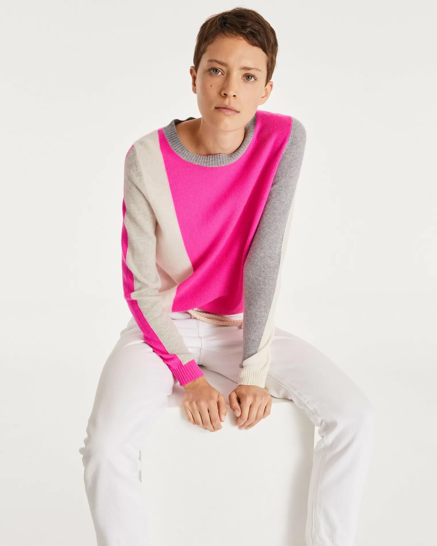 Kujten Sweaters & Sweatshirts>Cashmere Sweater Round Neck Long Sleeves Rose Neon