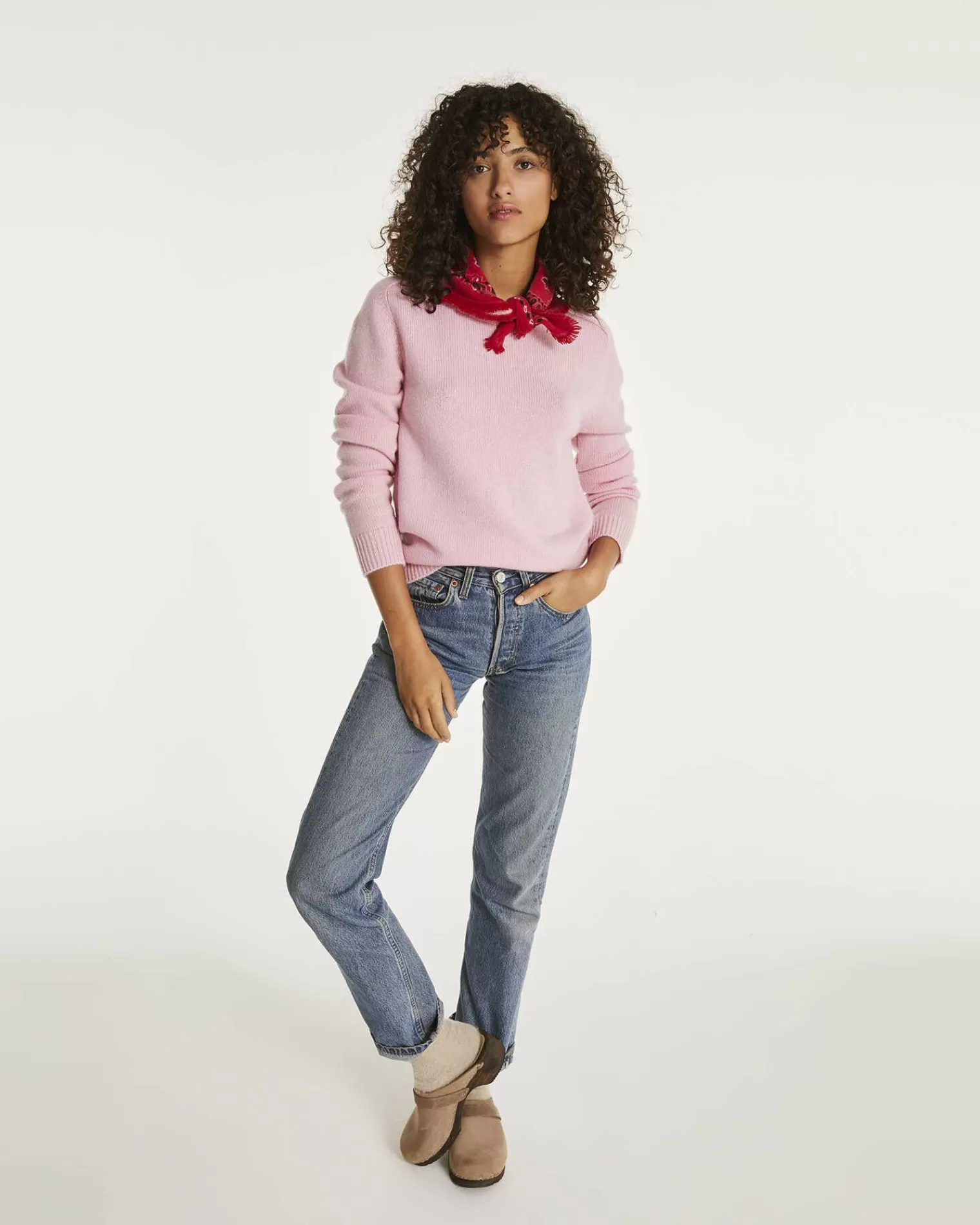 Kujten Sweaters & Sweatshirts>Cashmere Sweater Round Neck Long Sleeves Candy Pink