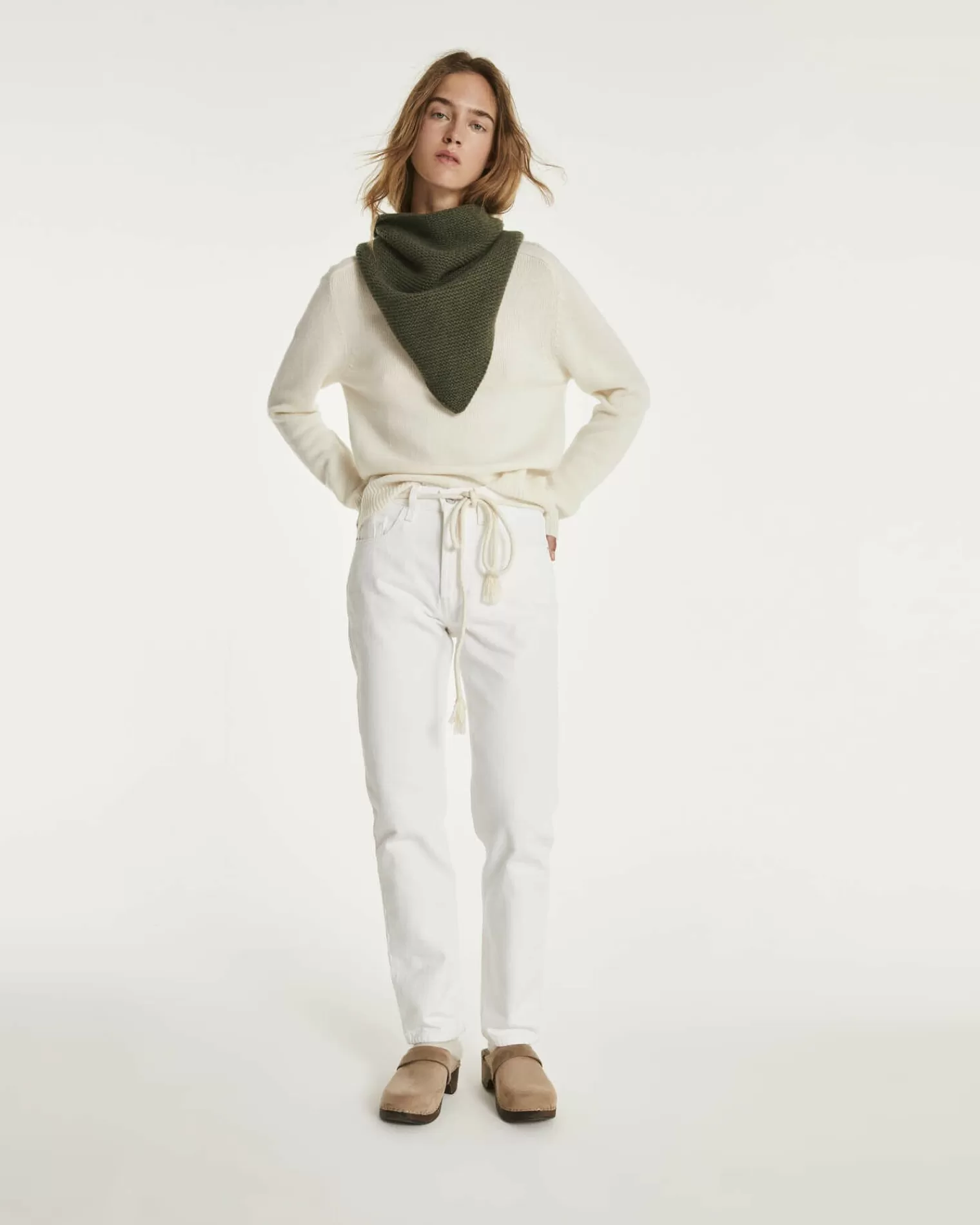 Kujten Sweaters & Sweatshirts>Cashmere Sweater Round Neck Long Sleeves Blanc