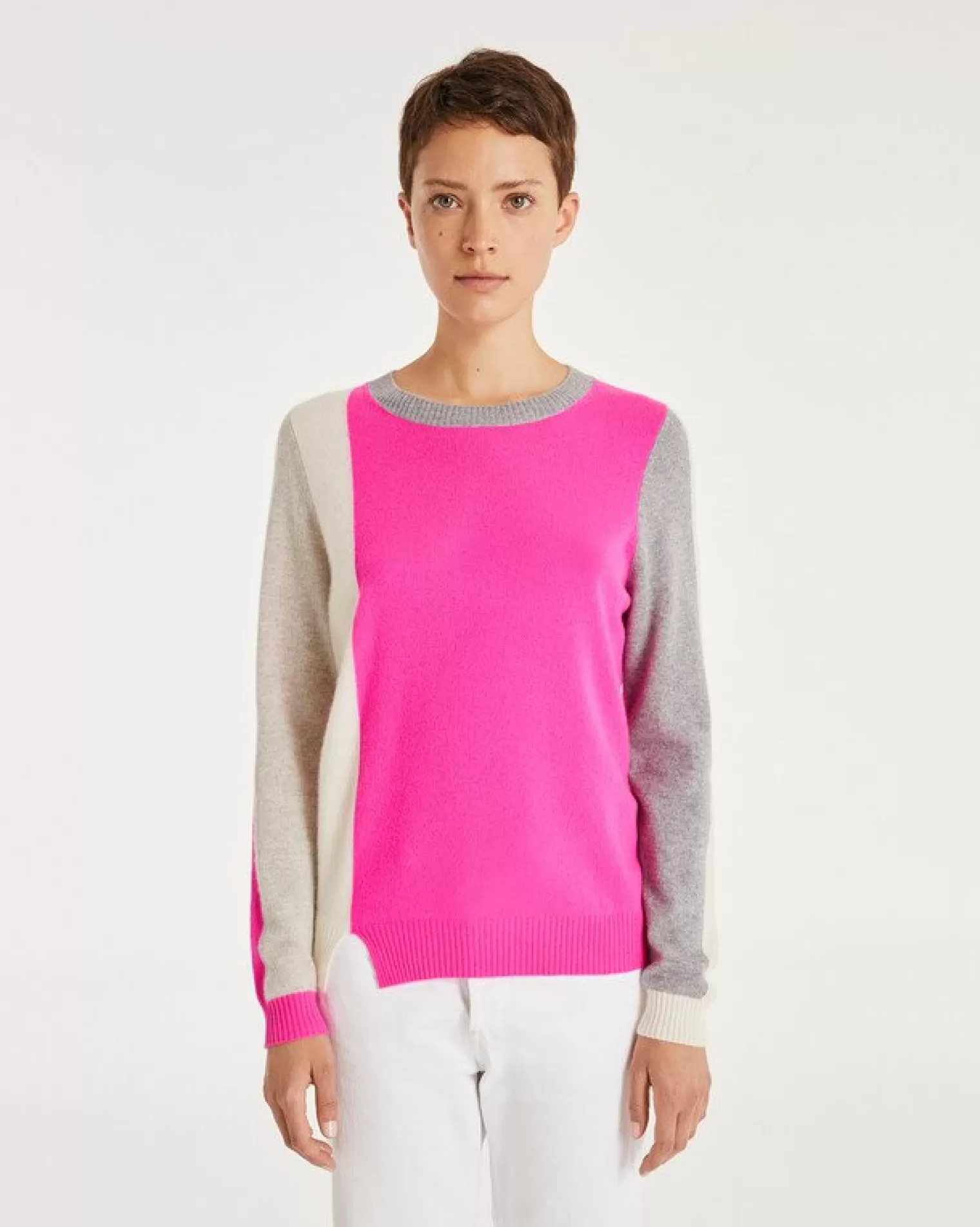 Kujten Sweaters & Sweatshirts>Cashmere Sweater Round Neck Long Sleeves Rose Neon