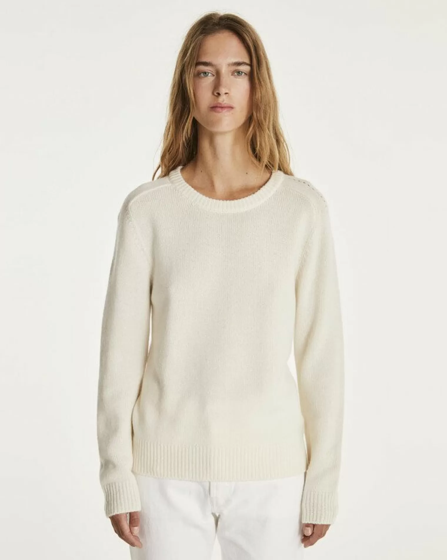 Kujten Sweaters & Sweatshirts>Cashmere Sweater Round Neck Long Sleeves Blanc