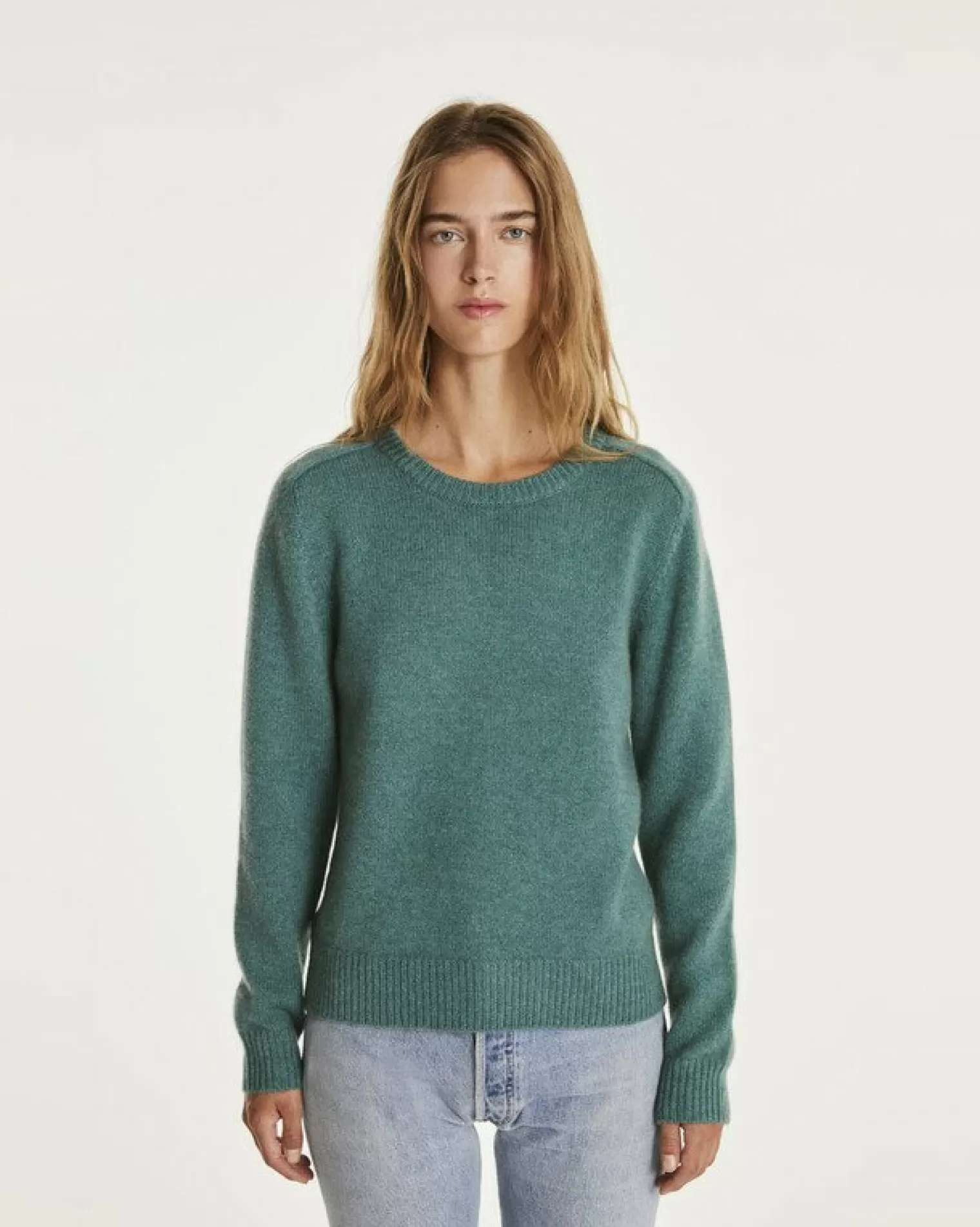 Kujten Sweaters & Sweatshirts>Cashmere Sweater Round Neck Long Sleeves Vert Chine