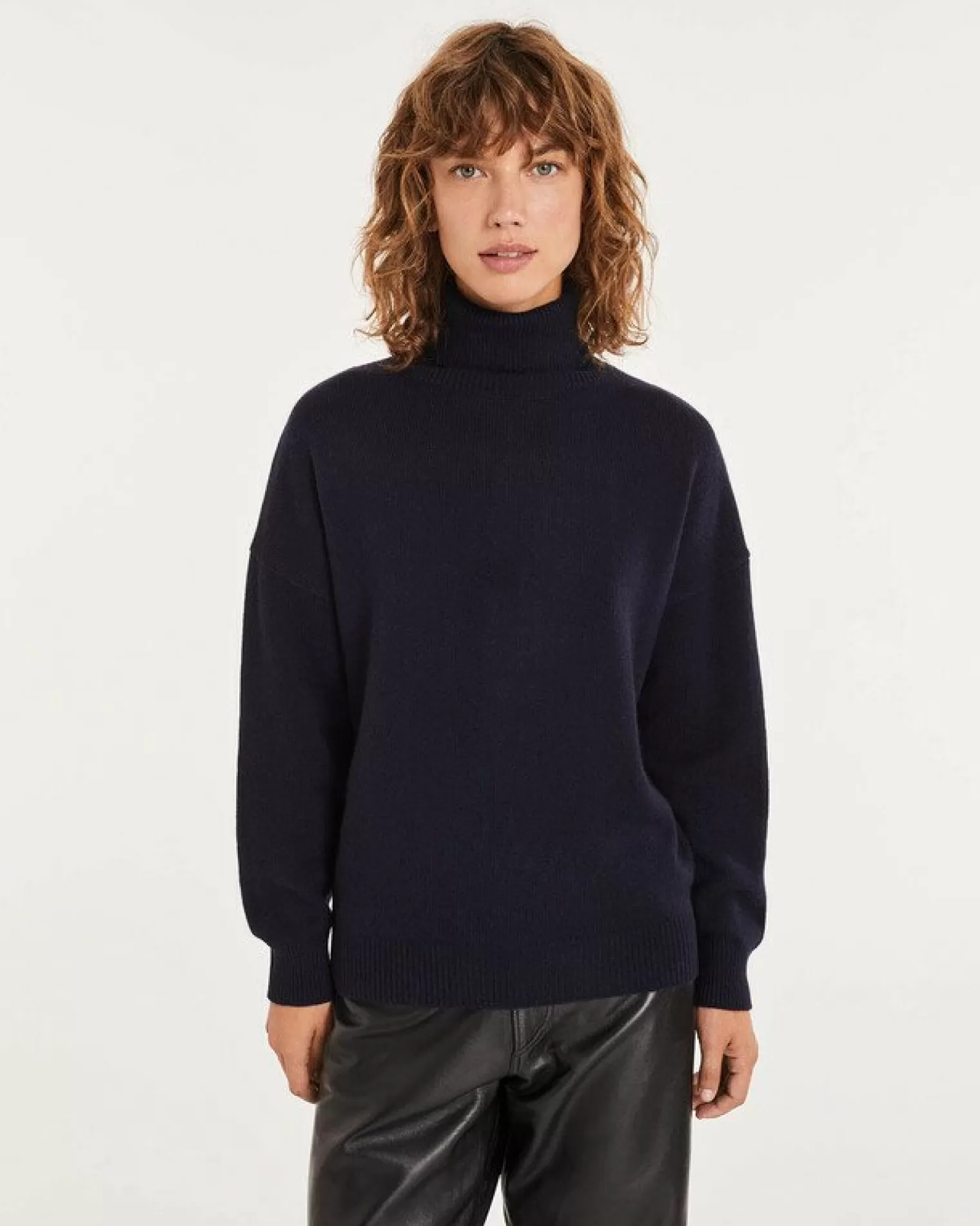 Kujten Sweaters & Sweatshirts>Cashmere Sweater Turtleneck Long Sleeves Bleu Marine Fonce