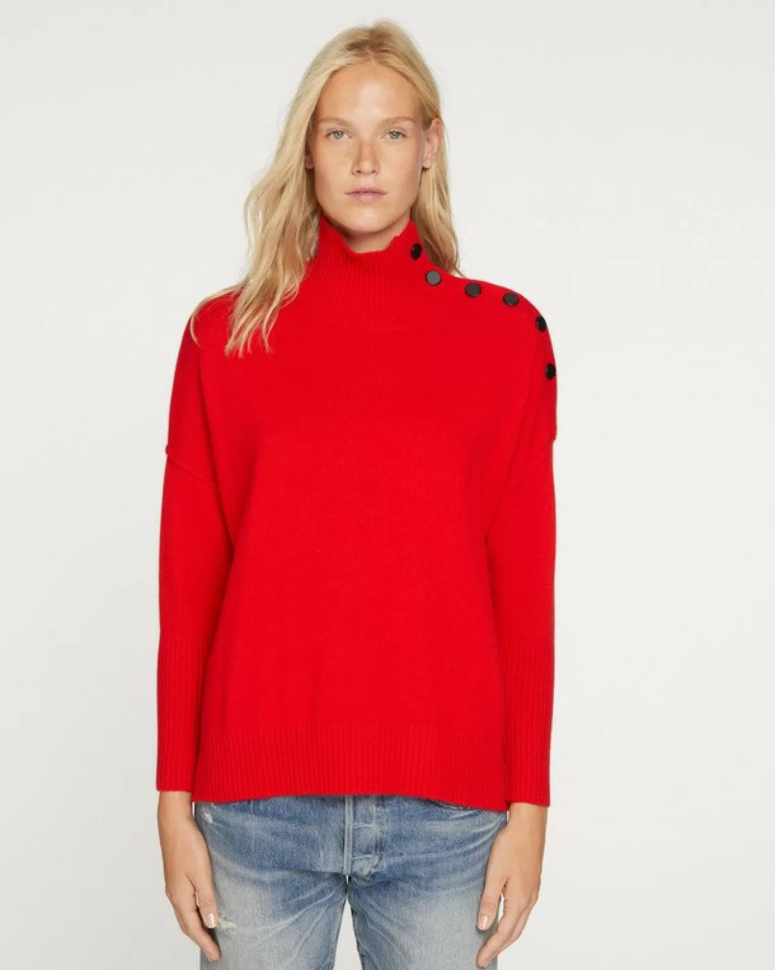 Kujten Sweaters & Sweatshirts>Cashmere Sweater With Black Buttons, 4-Threads Rouge Tomato