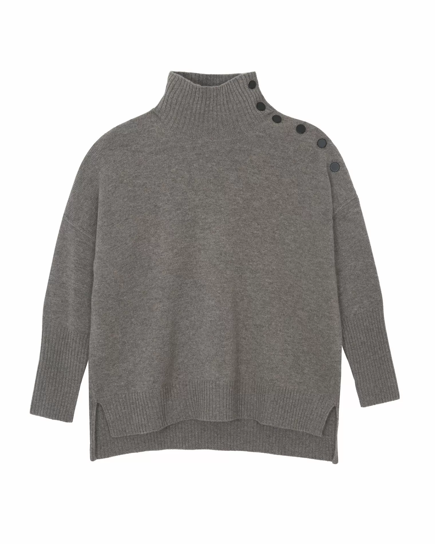 Kujten Sweaters & Sweatshirts>Cashmere Sweater With Gold Buttons, 4-Threads Gris Granit