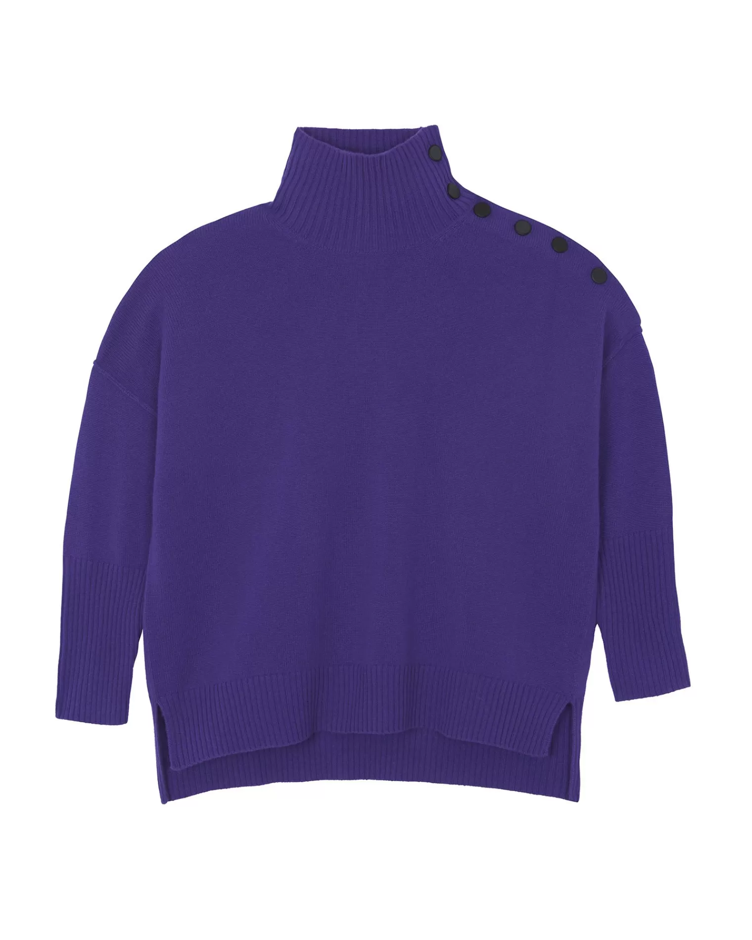 Kujten Sweaters & Sweatshirts>Cashmere Sweater With Gold Buttons, 4-Threads Deep Purple