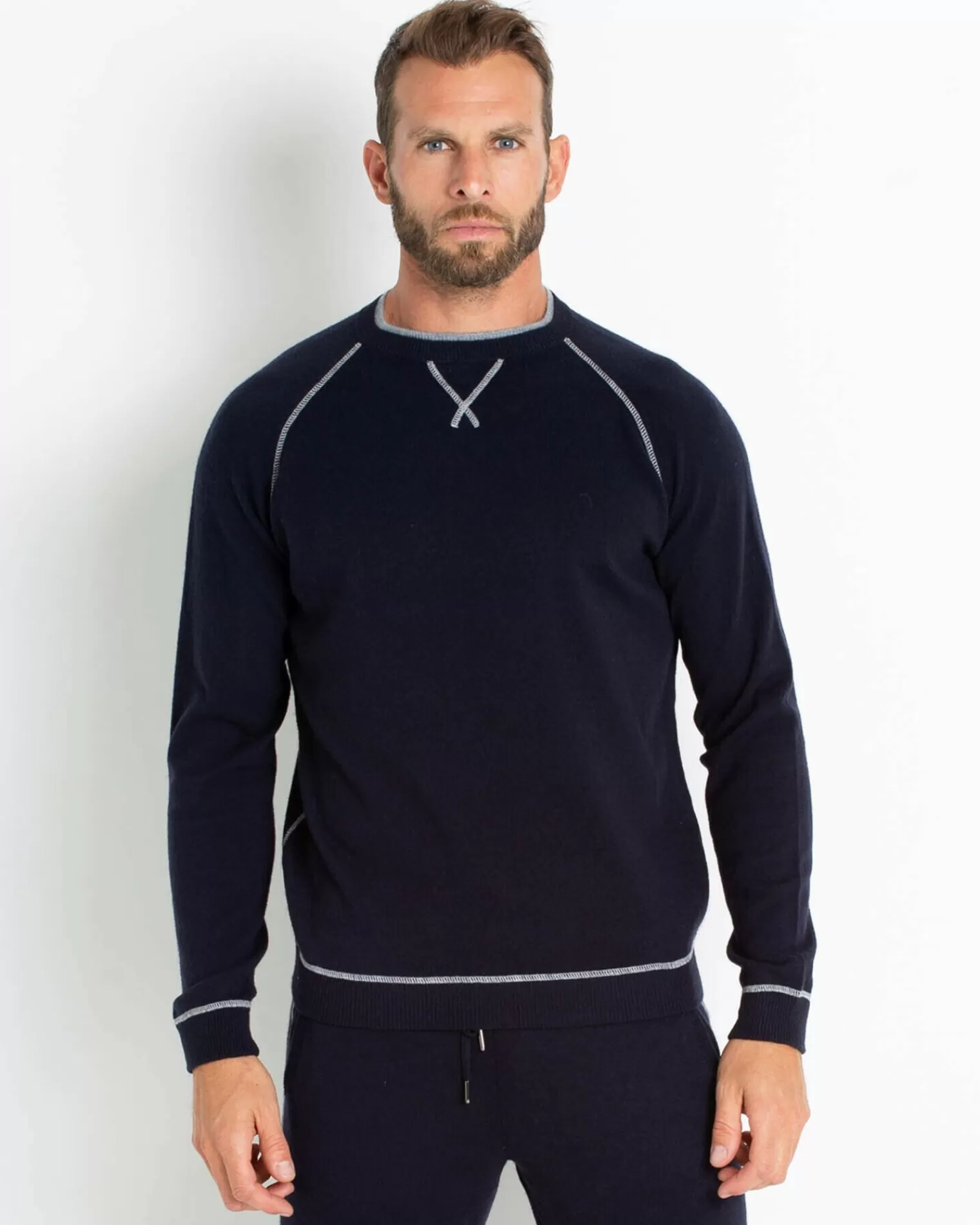 Kujten Sweaters & Sweatshirts>Cashmere Sweatshirt With Contrast Seams Bleu Marine Fonce