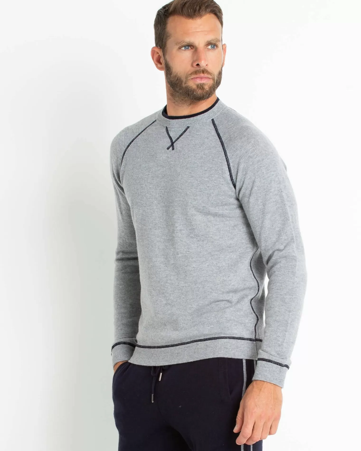 Kujten Sweaters & Sweatshirts>Cashmere Sweatshirt With Contrast Seams Gris Chine