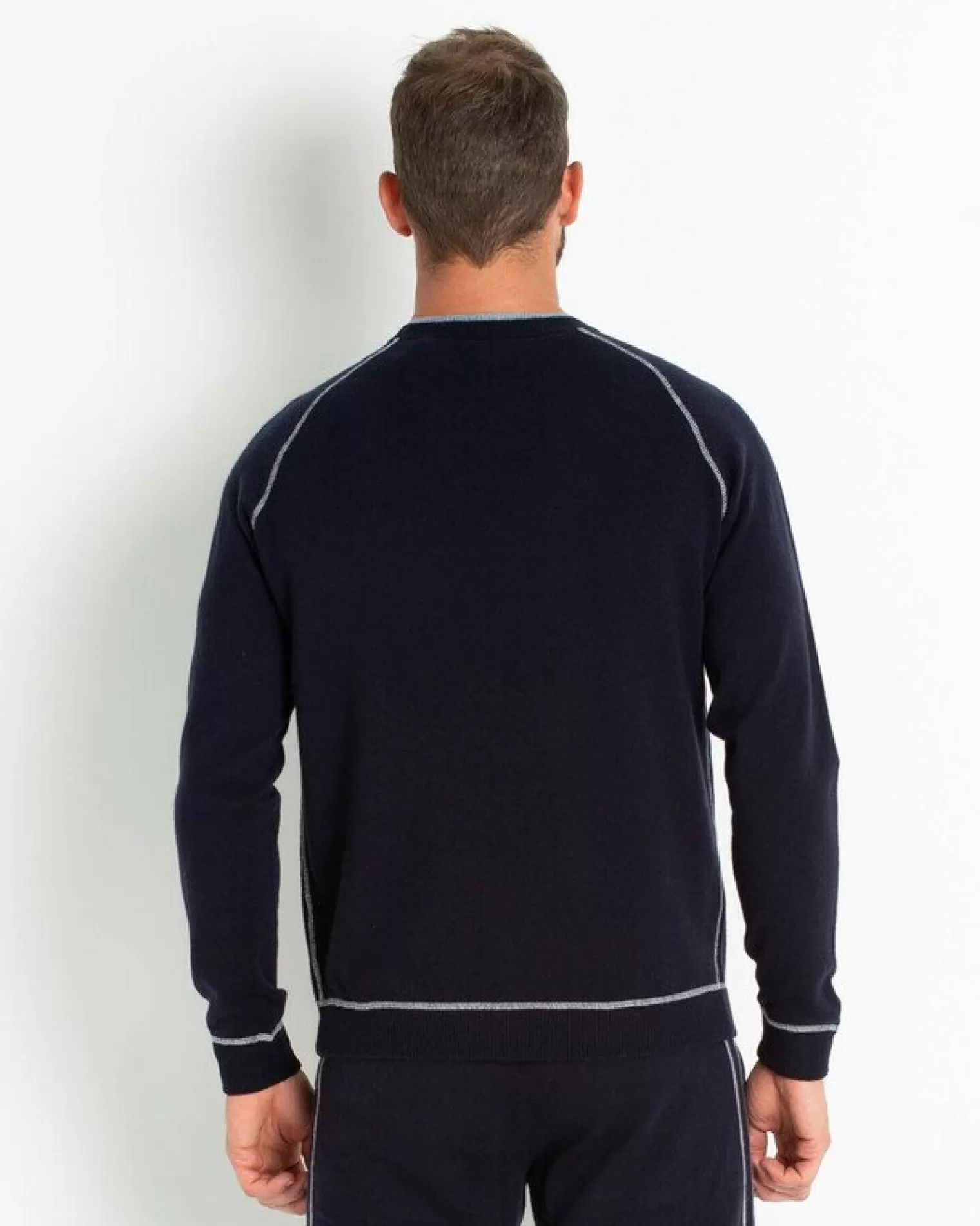 Kujten Sweaters & Sweatshirts>Cashmere Sweatshirt With Contrast Seams Bleu Marine Fonce