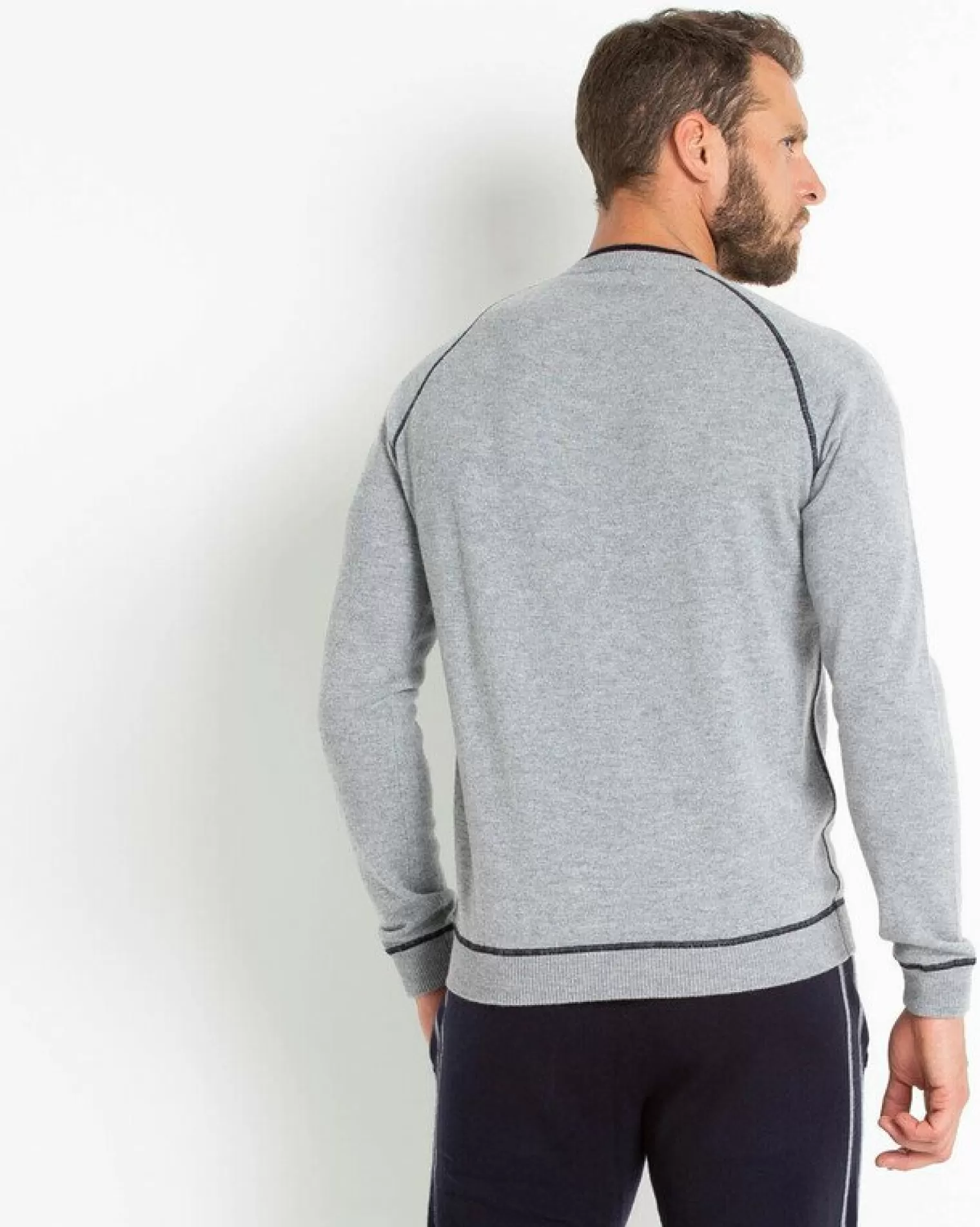 Kujten Sweaters & Sweatshirts>Cashmere Sweatshirt With Contrast Seams Gris Chine