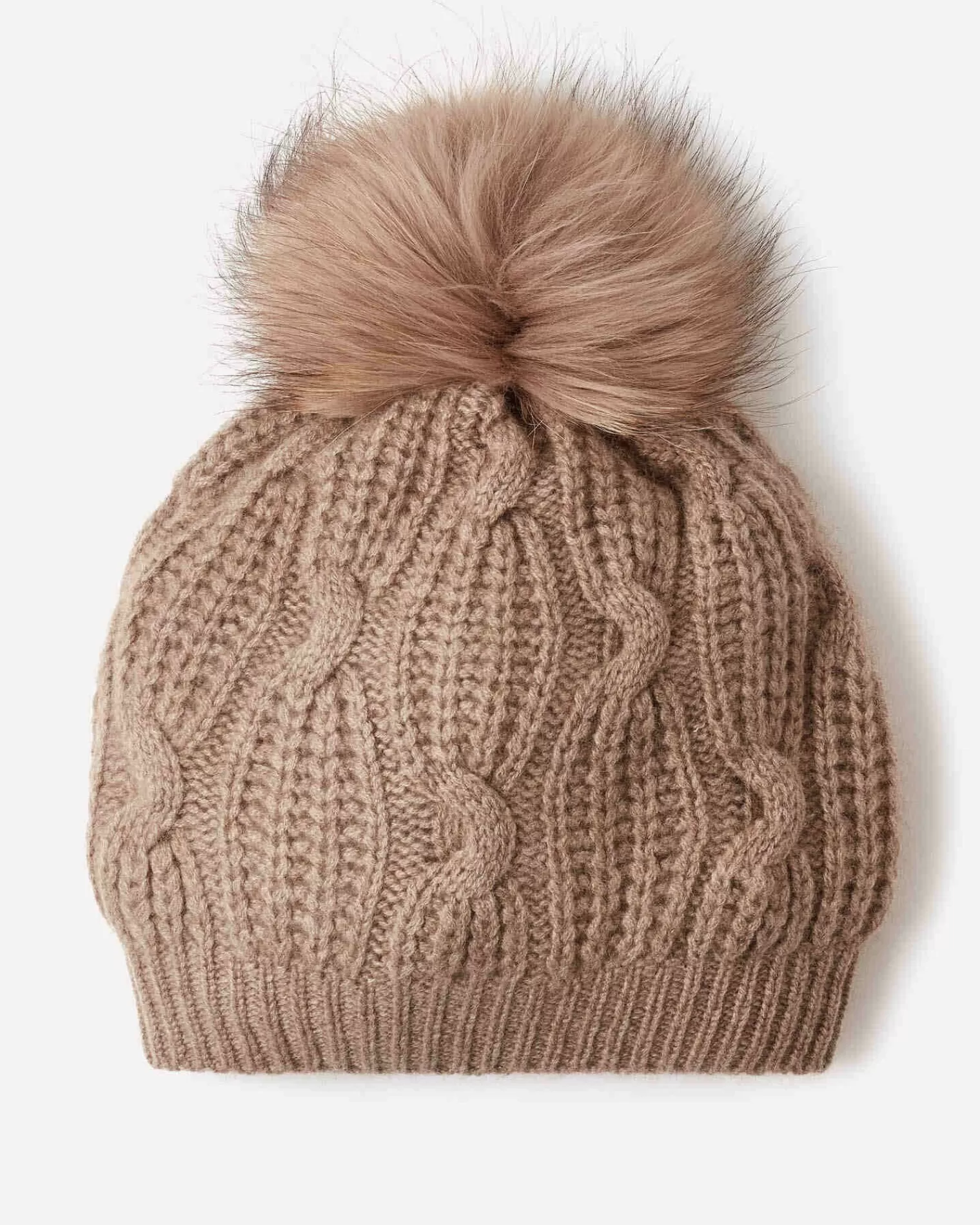 Kujten Hats & Headbands>Cashmere Twisted Hat With Pompom Beige Taupe