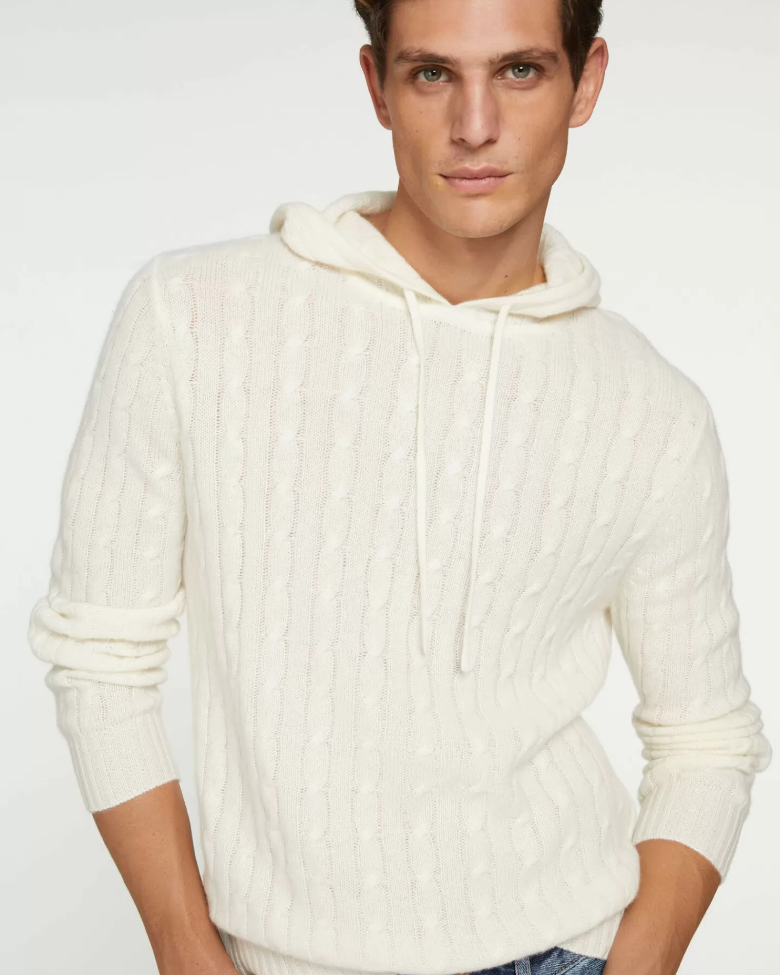 Kujten Hoodies>Cashmere Twisted Hoodie Blanc