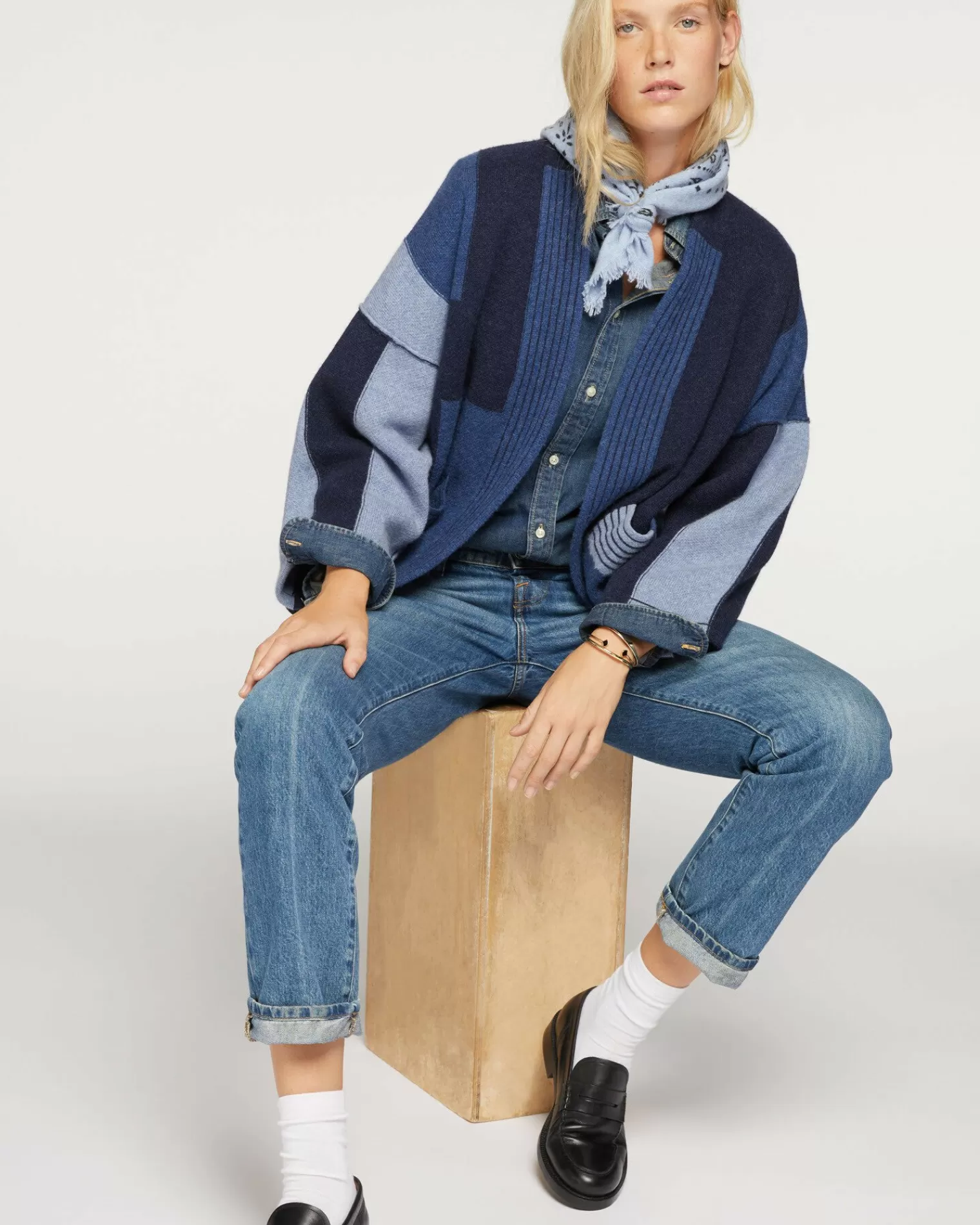 Kujten Jackets & Vests>Cashmere Vest Kimono Bleu Jeans