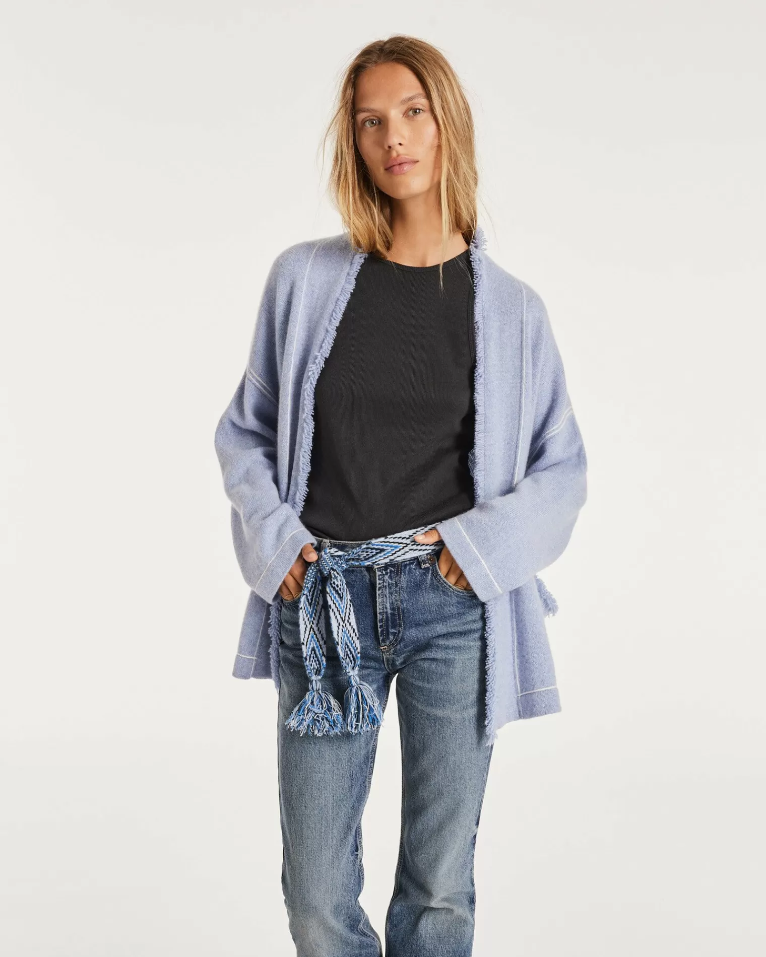 Kujten Jackets & Vests>Cashmere Vest With Fringed Edges Bleu Jeans