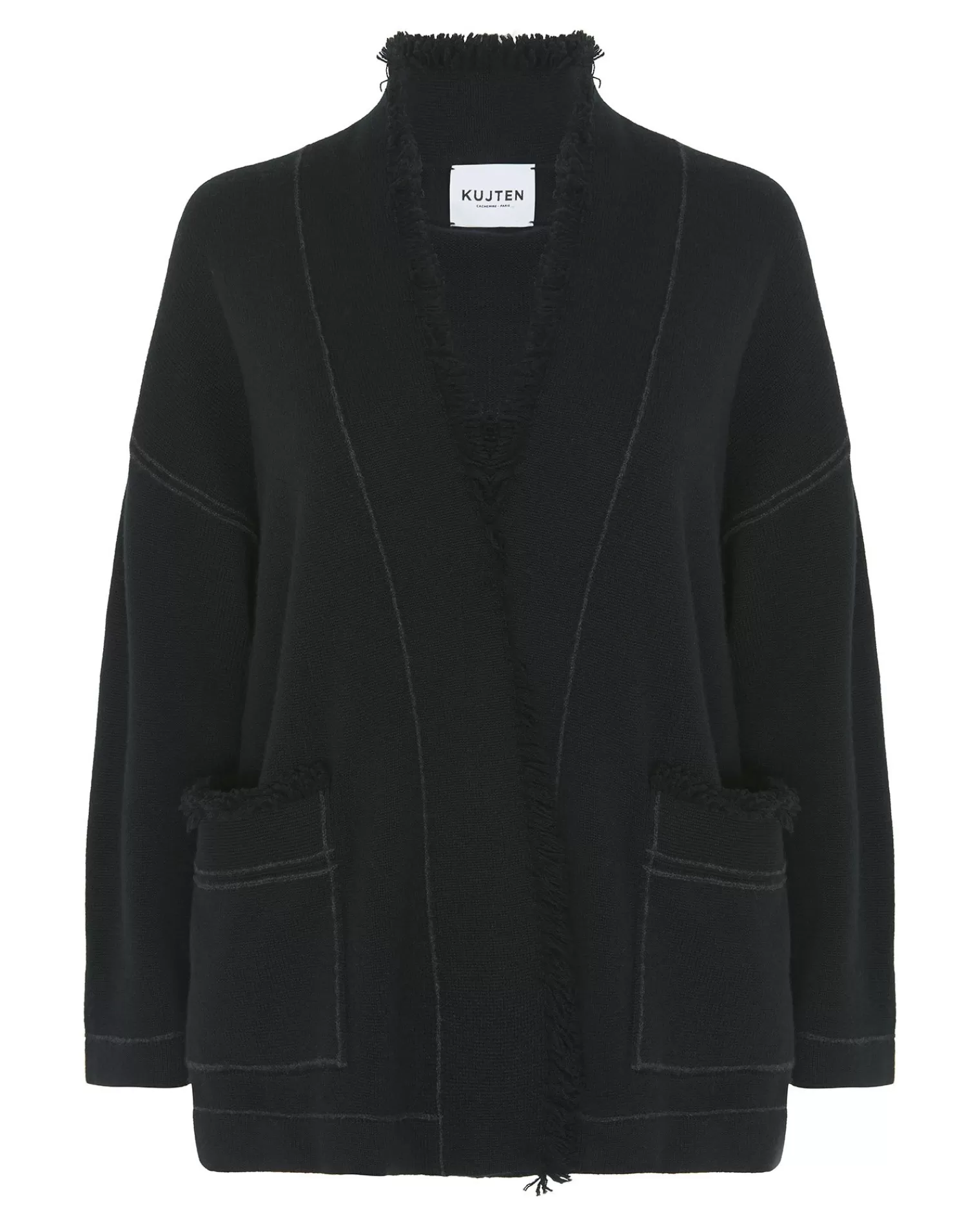 Kujten Jackets & Vests>Cashmere Vest With Fringed Edges Noir