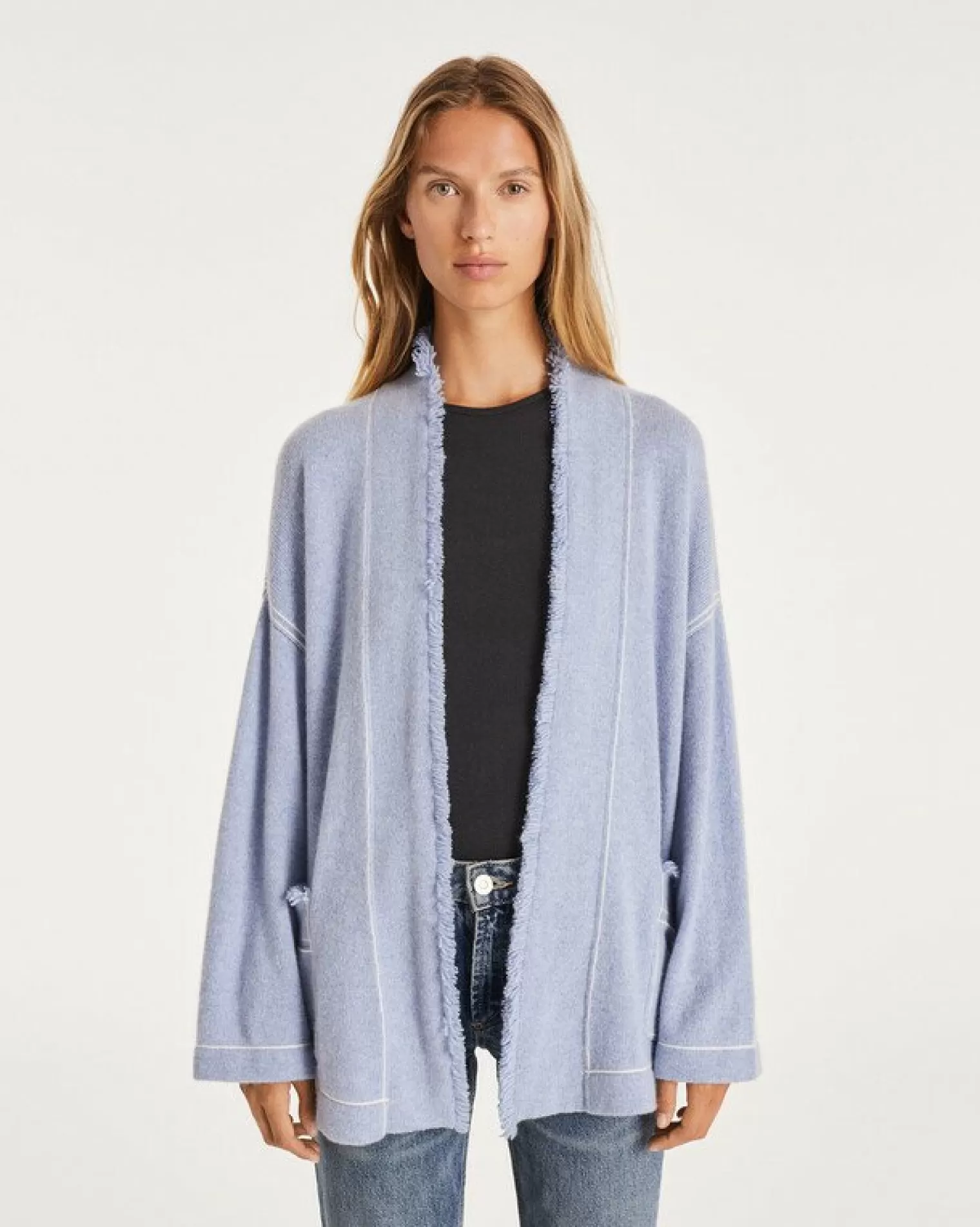 Kujten Jackets & Vests>Cashmere Vest With Fringed Edges Bleu Jeans